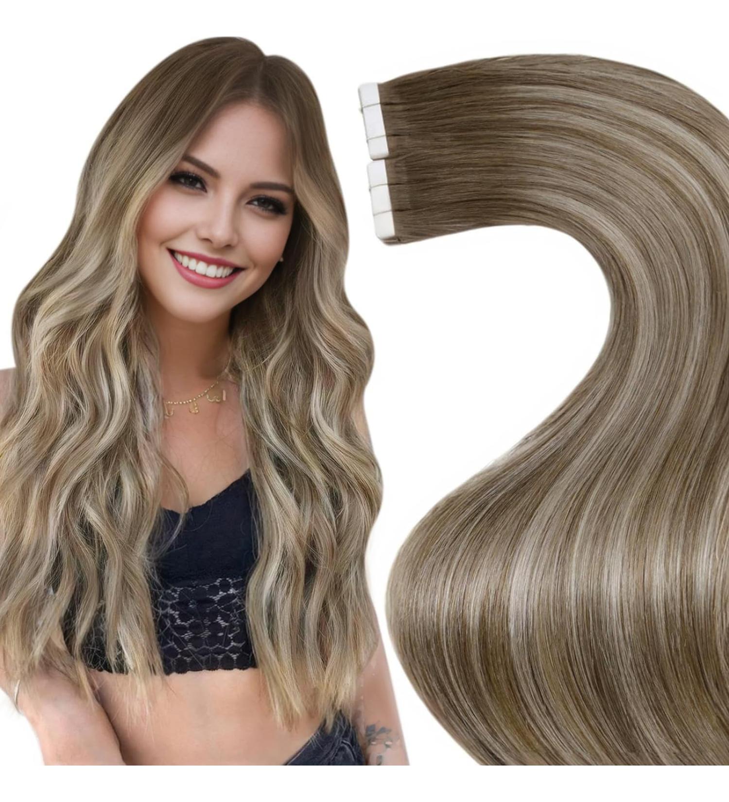 LAAVOO Light Brown Balayage Tape-in Hair Extensions - 35cm Real Hair #8/60/8 - 20PCS Invisible Tape | Premium Quality & Soft Texture - Buy Online on GoSupps.com