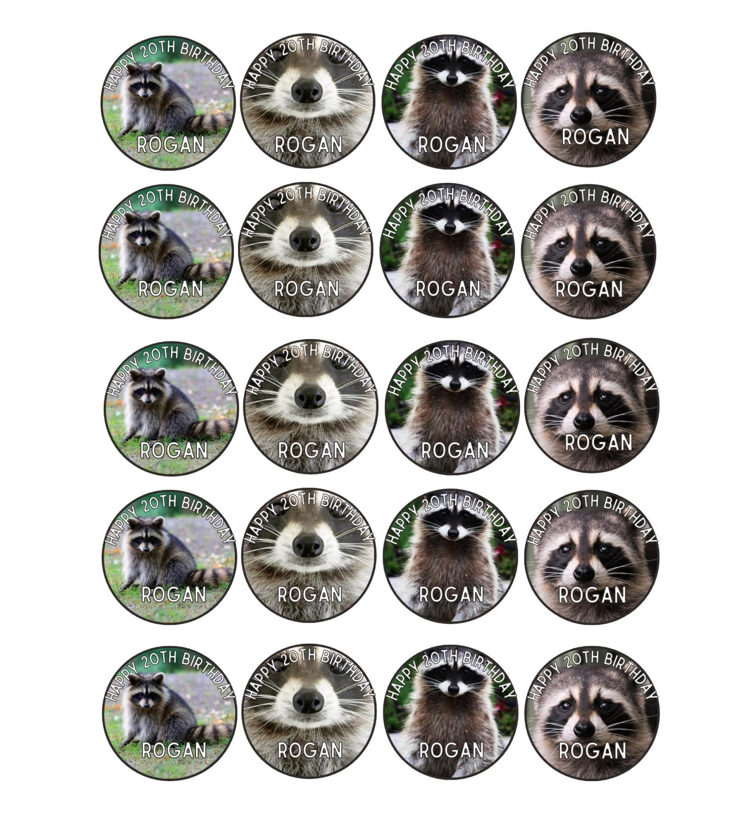 edible 20 x Animal RACOON Personalised cupcake toppers UNCUT (WAFER PAPER) Rice Paper