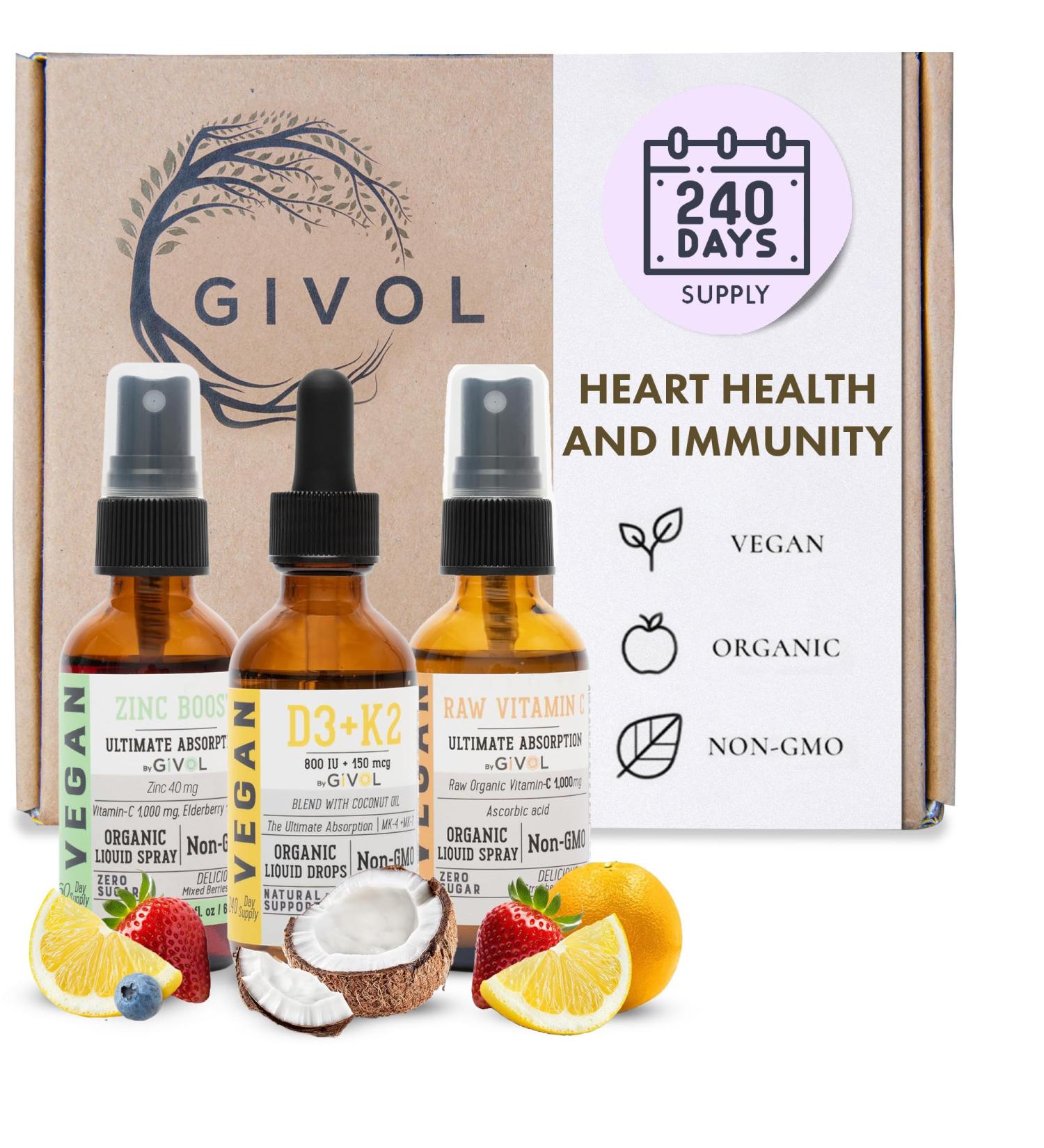 Immunity Support Pack - Raw Vitamin C D3 & K2 Liquid Zinc Picolinate - Premium Heart Health Vitamins w/Essential Minerals Antioxidant Properties & Cardiovascular Benefits - 180 Days Supply g) Zinc Boost-D3 + K2-Raw Vita  - Buy Online on GoSupps.com
