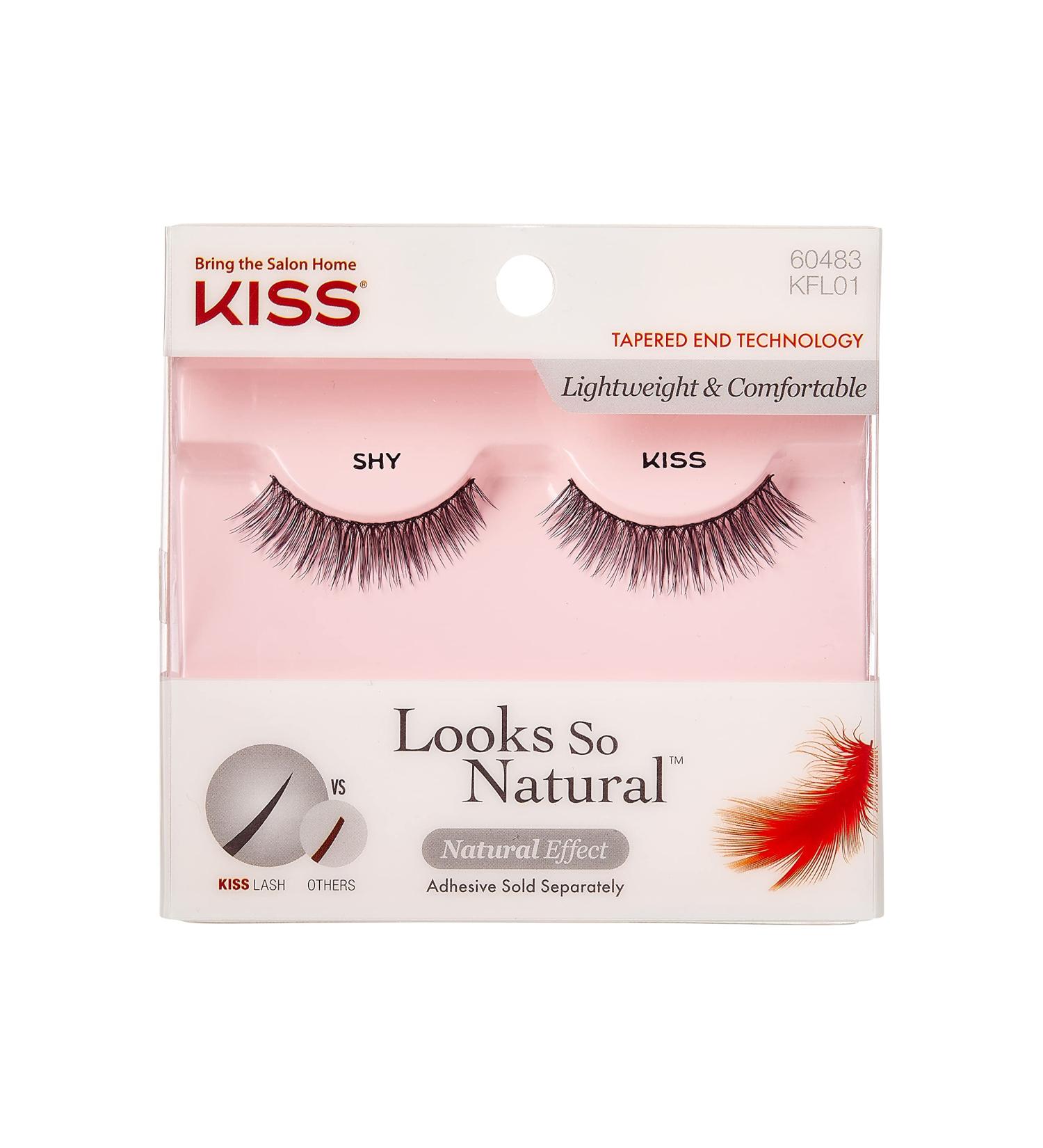 KISS Looks So Natural False Eyelashes - Lightweight Reusable Cruelty-Free Natural-Looking Contact Lens Friendly - Style Shy - 1 Pair Black - Buy Online on GoSupps.com