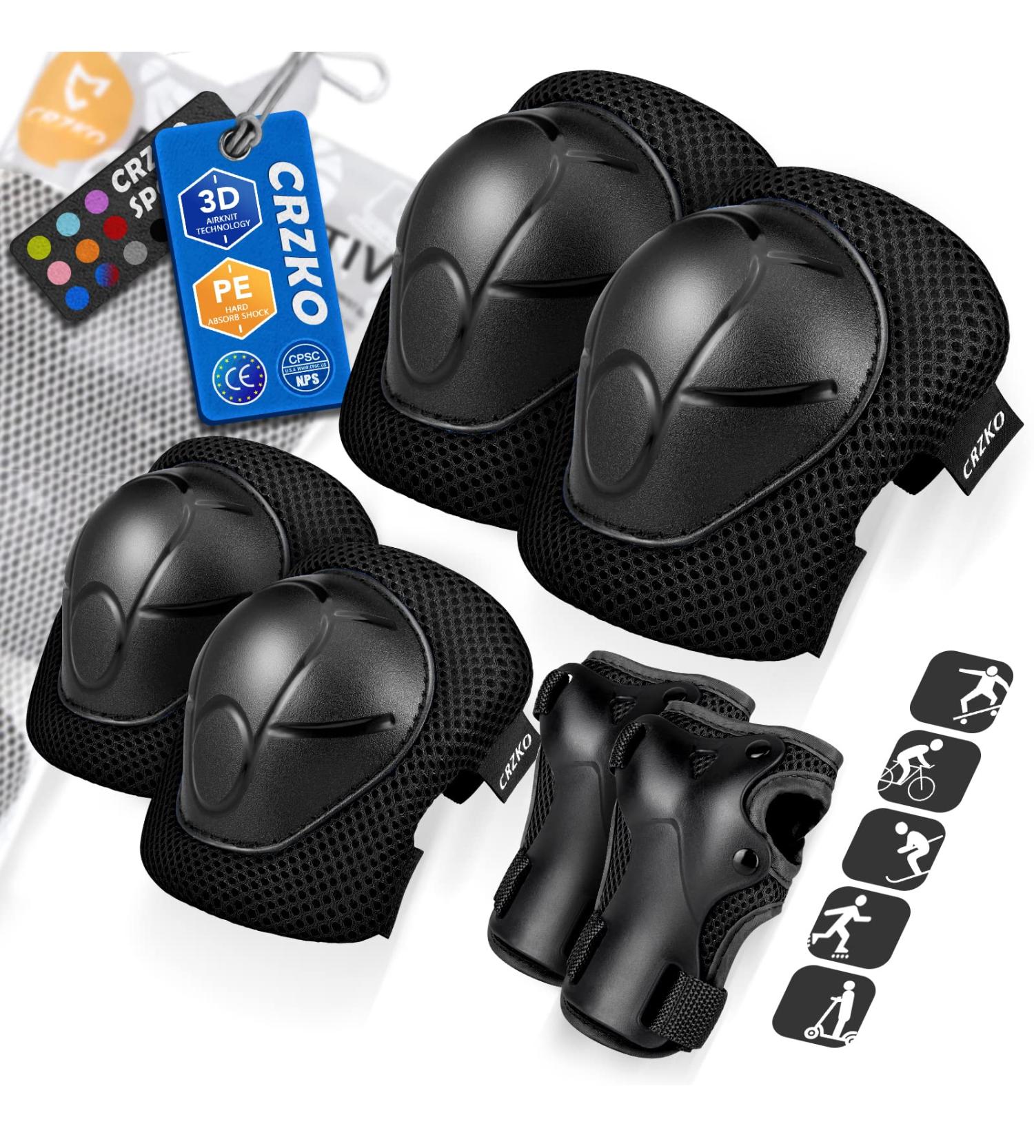 CRZKO Kids/Teenager 6 in 1 Protective Gear Set - Black Medium | Knee Pads, Elbow Pads, Wrist Guard for Rollerblading, Skateboarding, Cycling, Skating, Biking, Scootering - Buy Online on GoSupps.com
