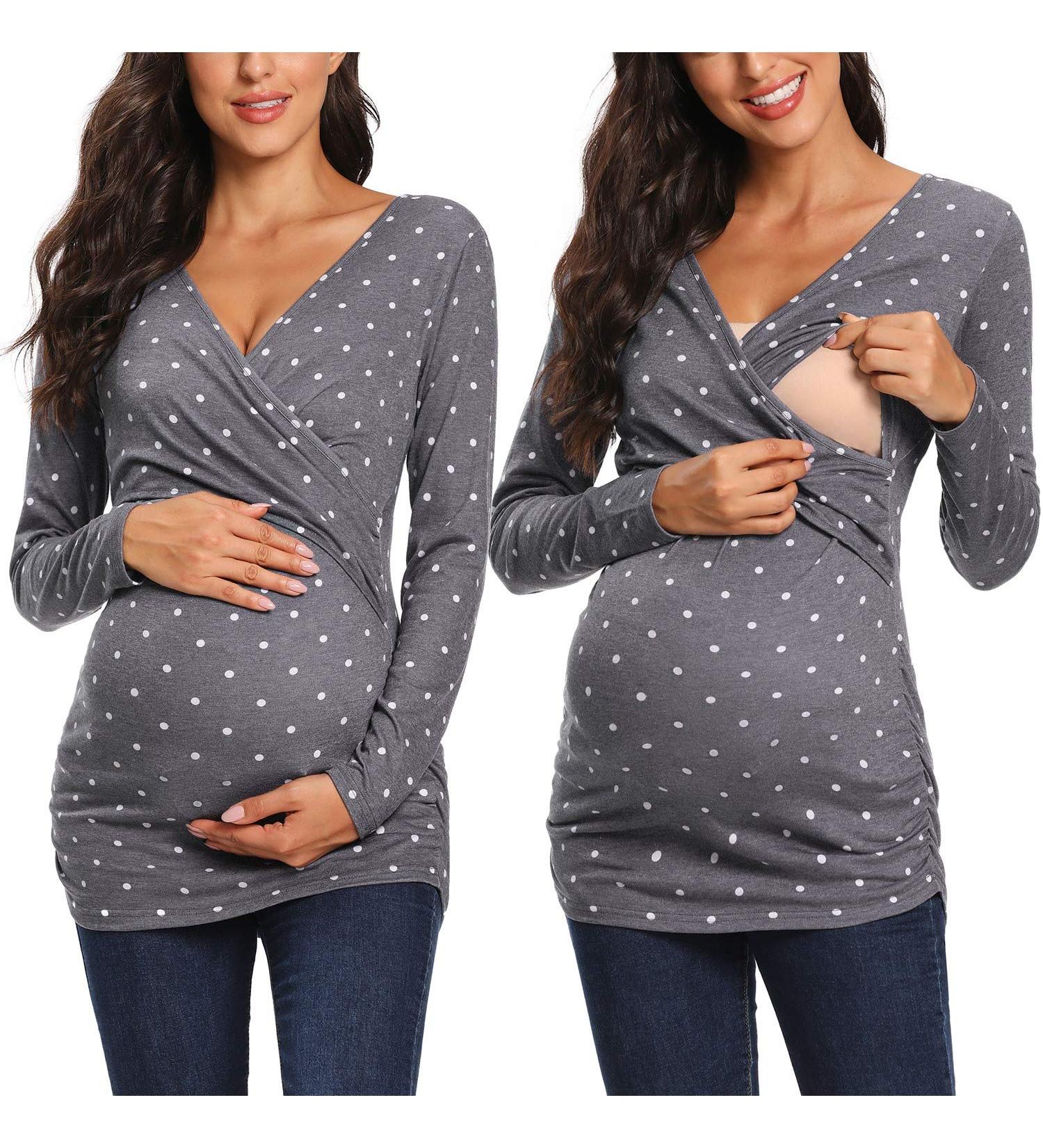 Love2Mi Maternity Nursing Shirt XL Grey V-Neck | Pregnancy Breastfeeding T-Shirt - Buy Online on GoSupps.com