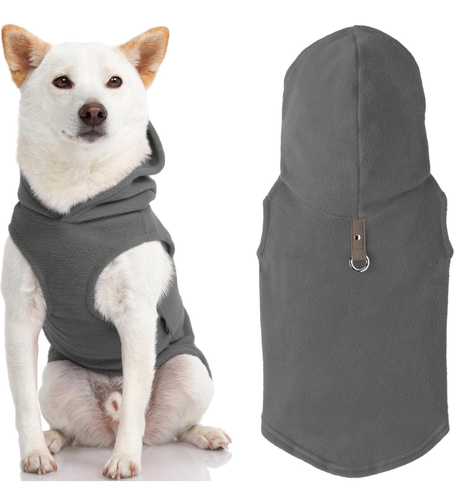 Gooby Fleece Vest with Hood for Small Dogs - XL X-Large Grey Jacket with Leash Ring - Buy Online on GoSupps.com