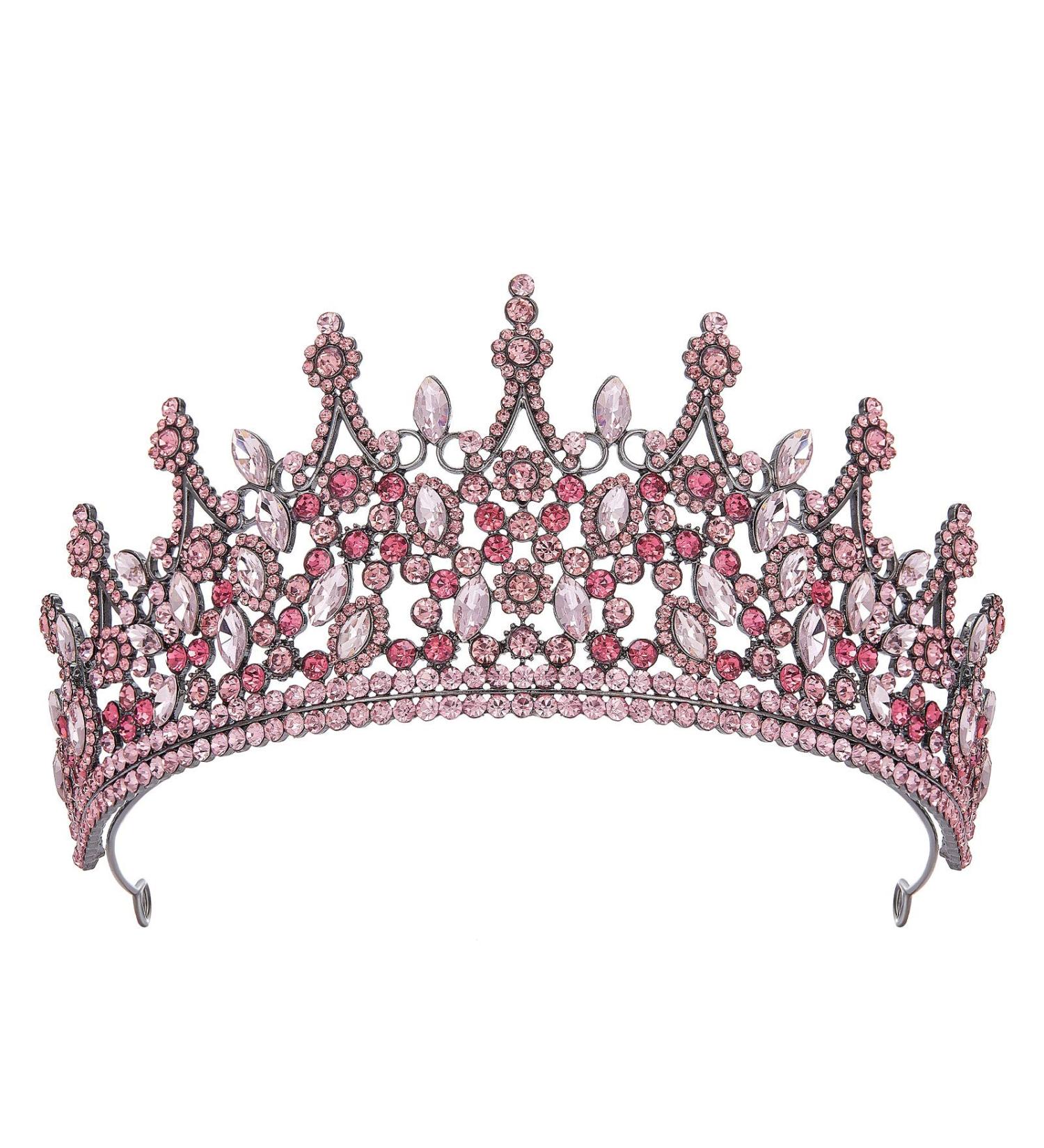 SWEETV Vintage Metal Queen Crown for Women - Wedding Tiara for Bride, Crystal Headpieces in Pink/Purple for Birthday, Quinceanera, Prom - Buy Online on GoSupps.com