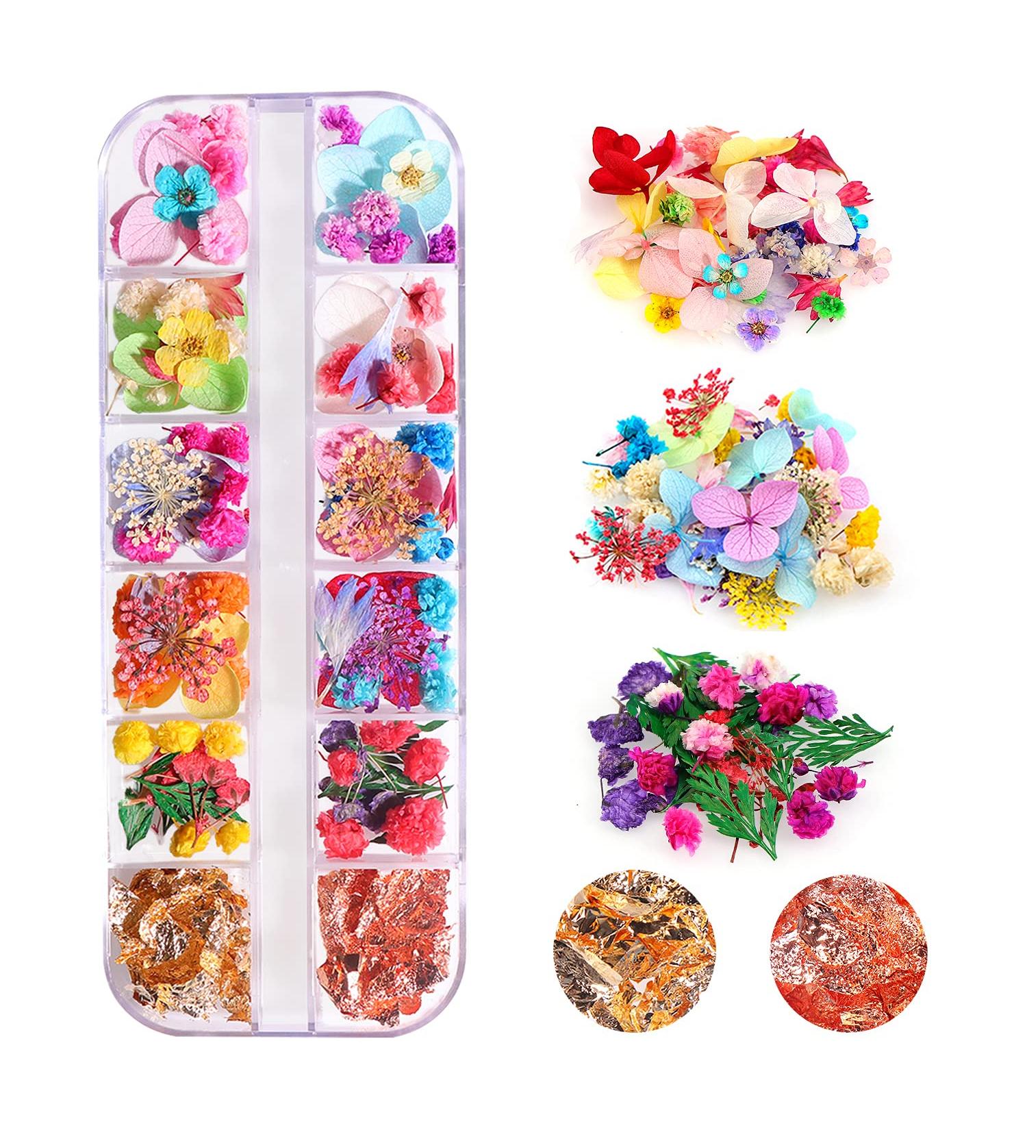 108PCS Dried Flowers & Foil Nail Art Kit - Natural Flower Designs for Resin Molds - Nail Art Accessories Set by YWLI - Buy Online on GoSupps.com