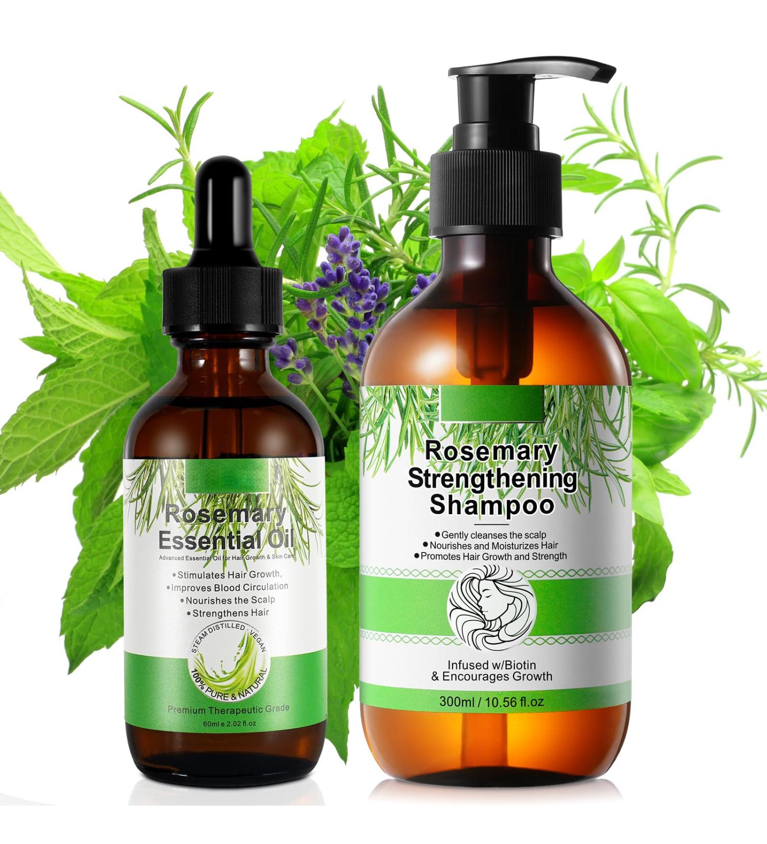 Rosemary Essential Oil for Hair Growth +Rosemary Shampoo for Hair - 100% Pure Organic Nourishes Scalp Stimulates Hair Growth - Buy Online on GoSupps.com