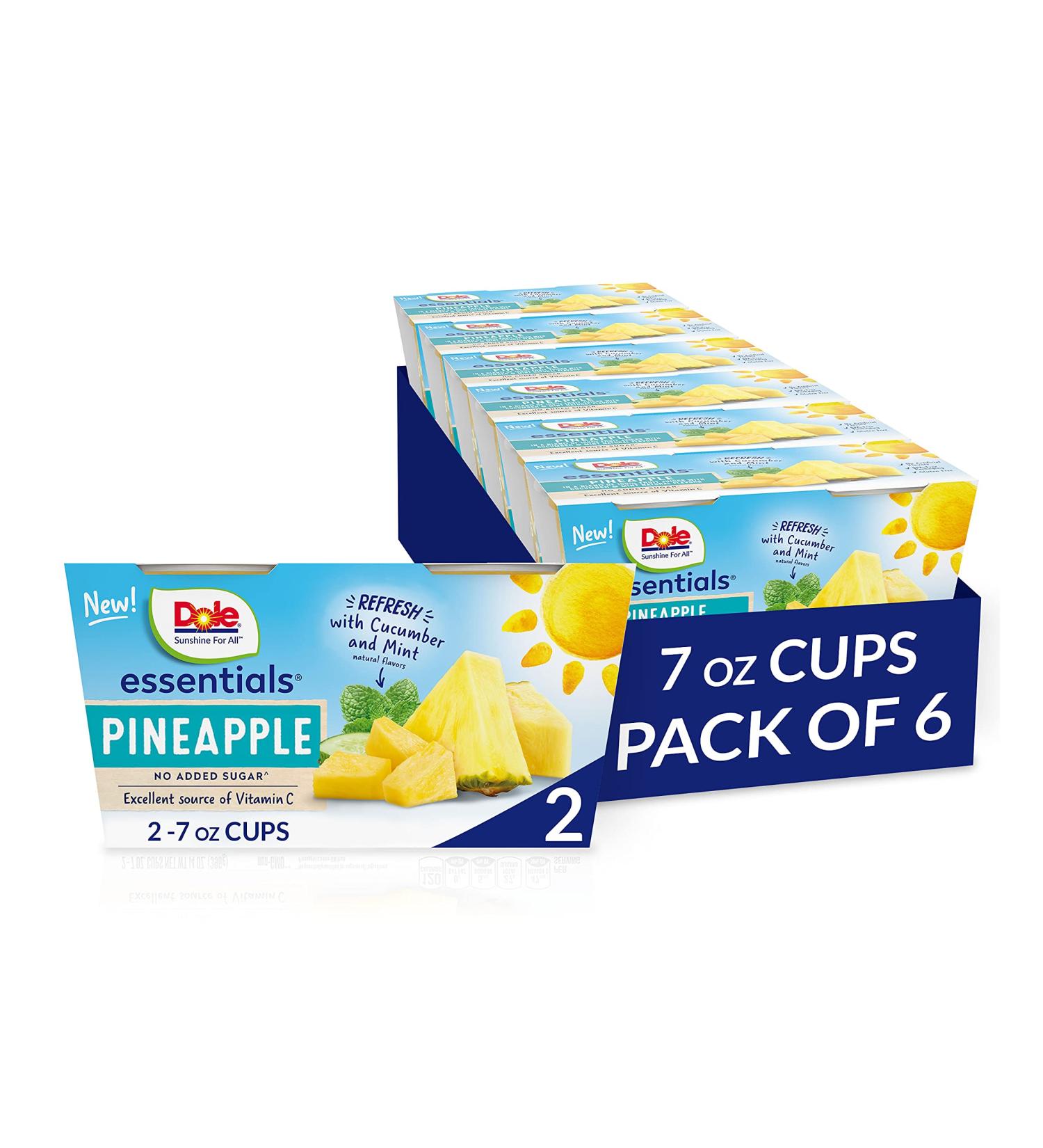 Dole Fruit Bowl Essentials Pineapple with Cucumber Mint 7oz Cups (Pack of 2) - 12 Total Cups, No Added Sugar - Buy Online on GoSupps.com