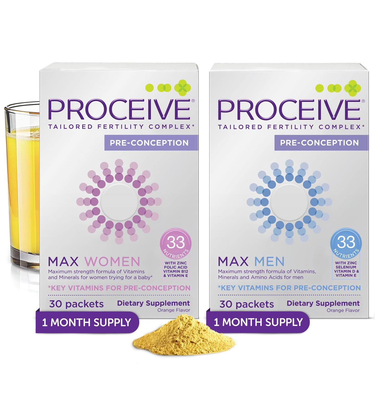 Proceive Max Fertility Supplement Bundle for Men & Women High-Strength Pre-Conception Vitamins Minerals & Amino Acids with Zinc Folate Selenium Myo-Inositol Vitamin D & CoQ10 60 Vegan Drink Mix - Buy Online on GoSupps.com