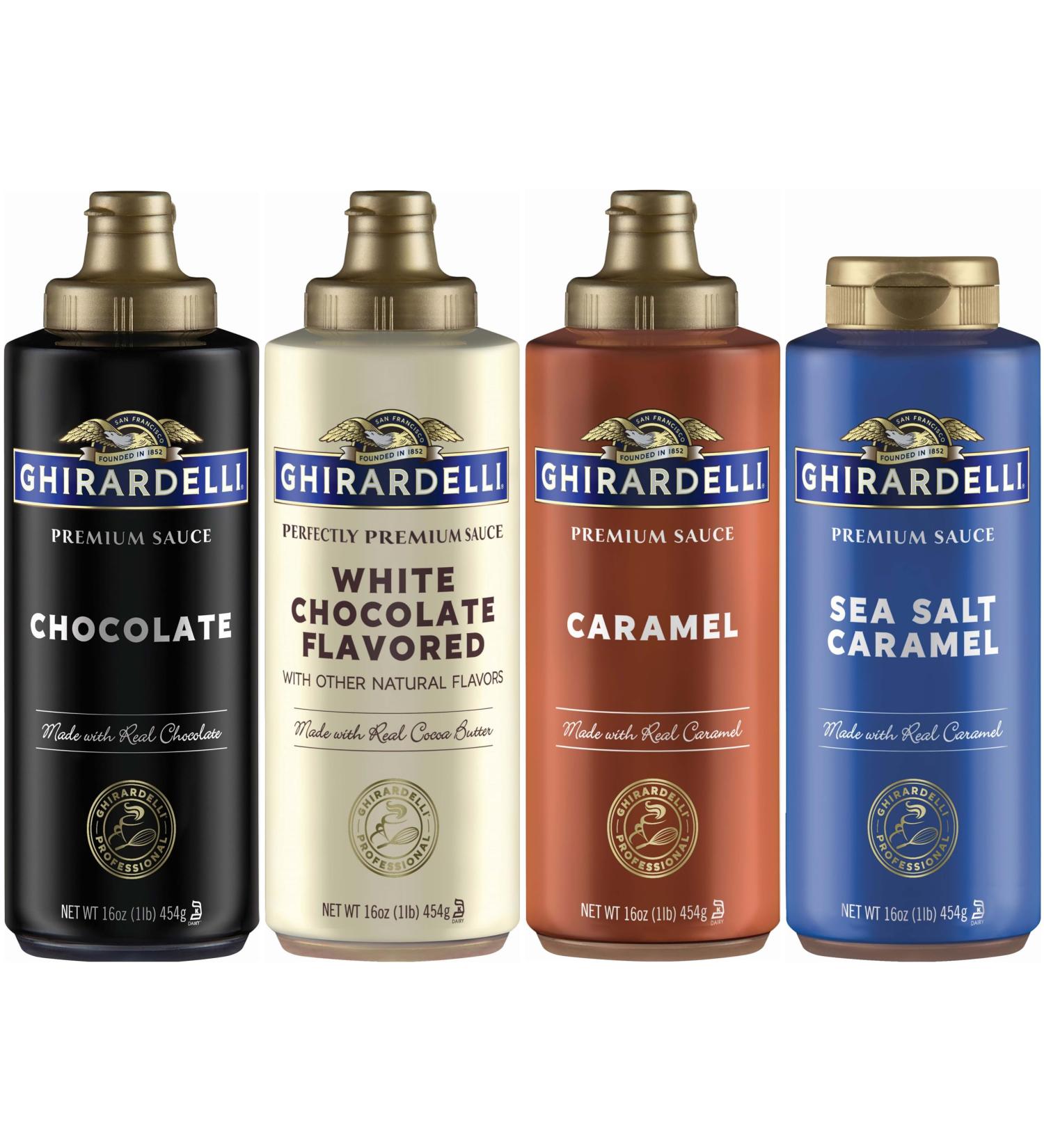 Ghirardelli 16oz Sauce Variety Pack: Chocolate White Chocolate Caramel & Sea Salt Caramel