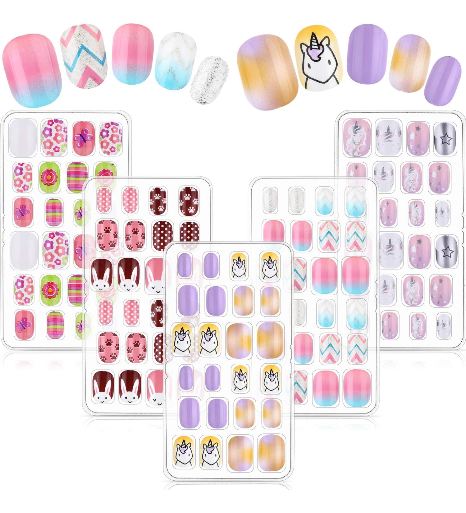 120 Pieces Christmas Children False Nails - Colorful Flower Pattern Kids Press on Nails for Nail Art Decoration - Buy Online on GoSupps.com