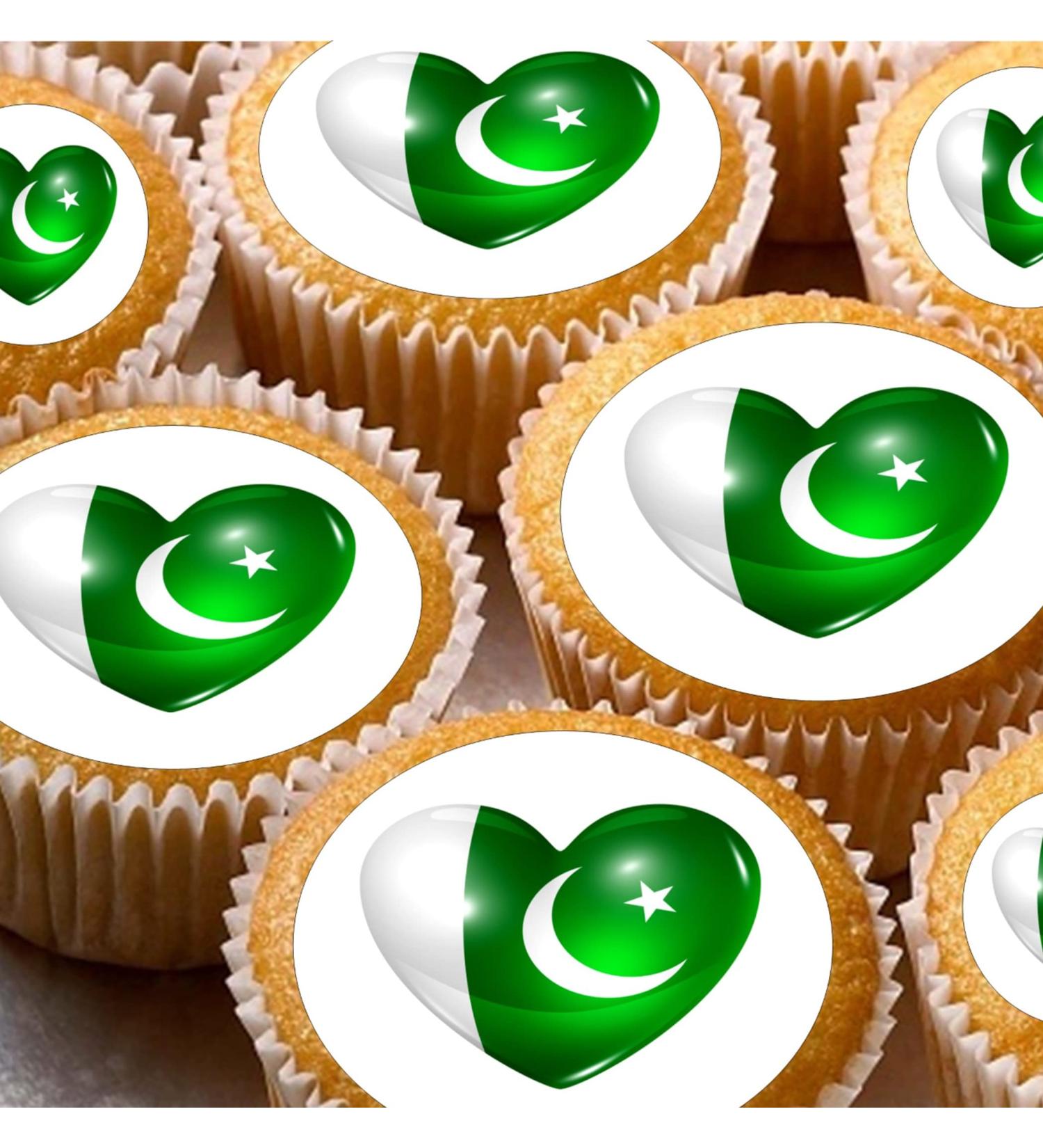 24 edible Pakistan Hearts style cake decorations Iced Icing CupCake Toppers - Buy Online on GoSupps.com