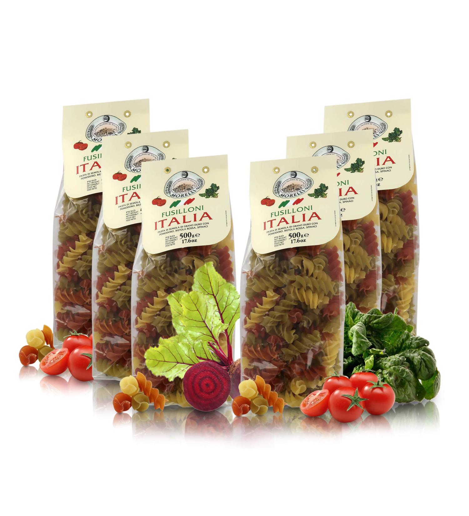 Fusilloni Tricolore Italia Colored Pasta 6 Packs of 500 g - Buy Online on GoSupps.com