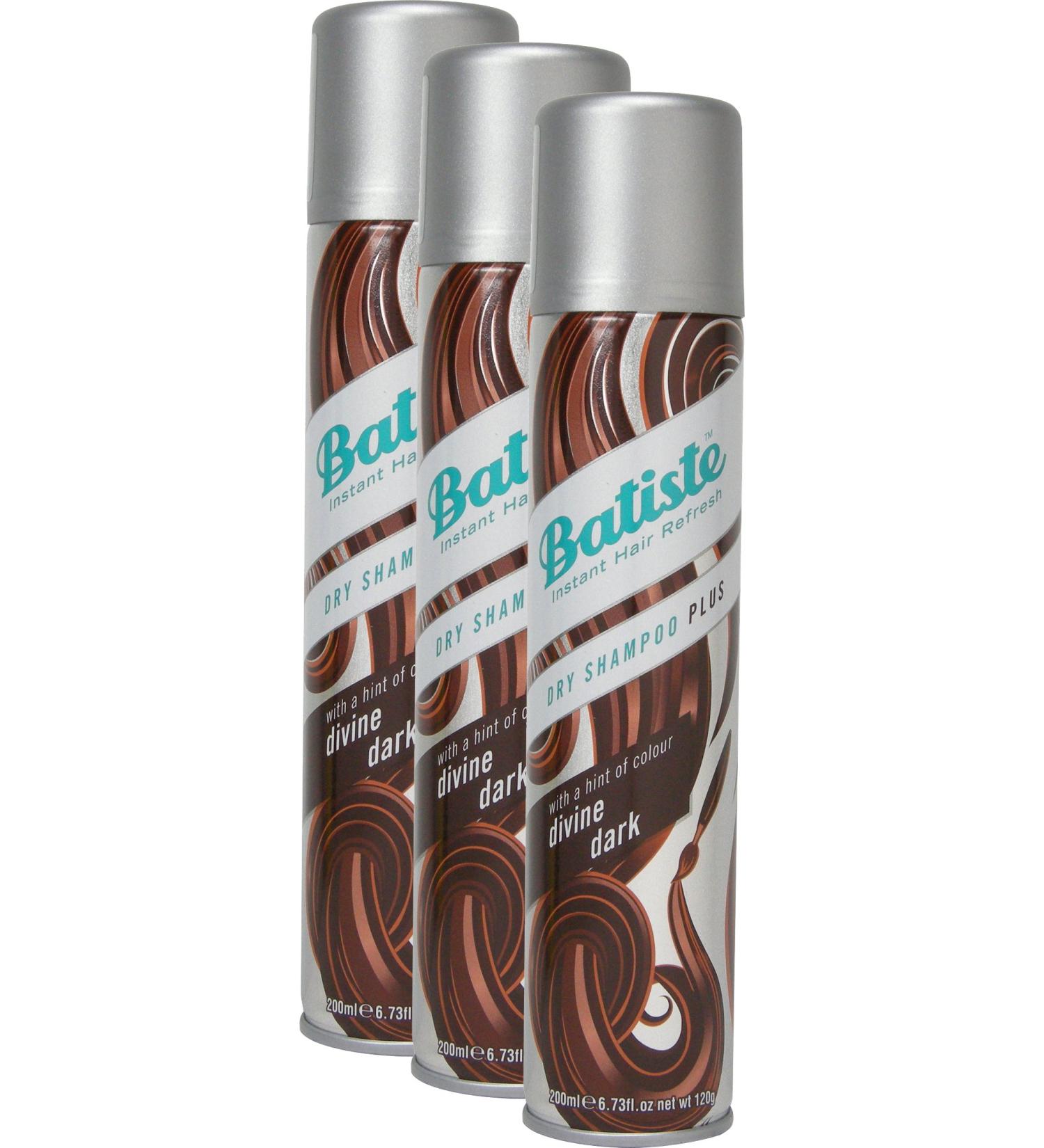 Batiste dry shampoo divine dark with a gentle hint of colour for black and dark brown hair fresh hair for all hair types 3-pack 2+1 (3 x 200 ml) 200 ml (Pack of 3) - Buy Online on GoSupps.com