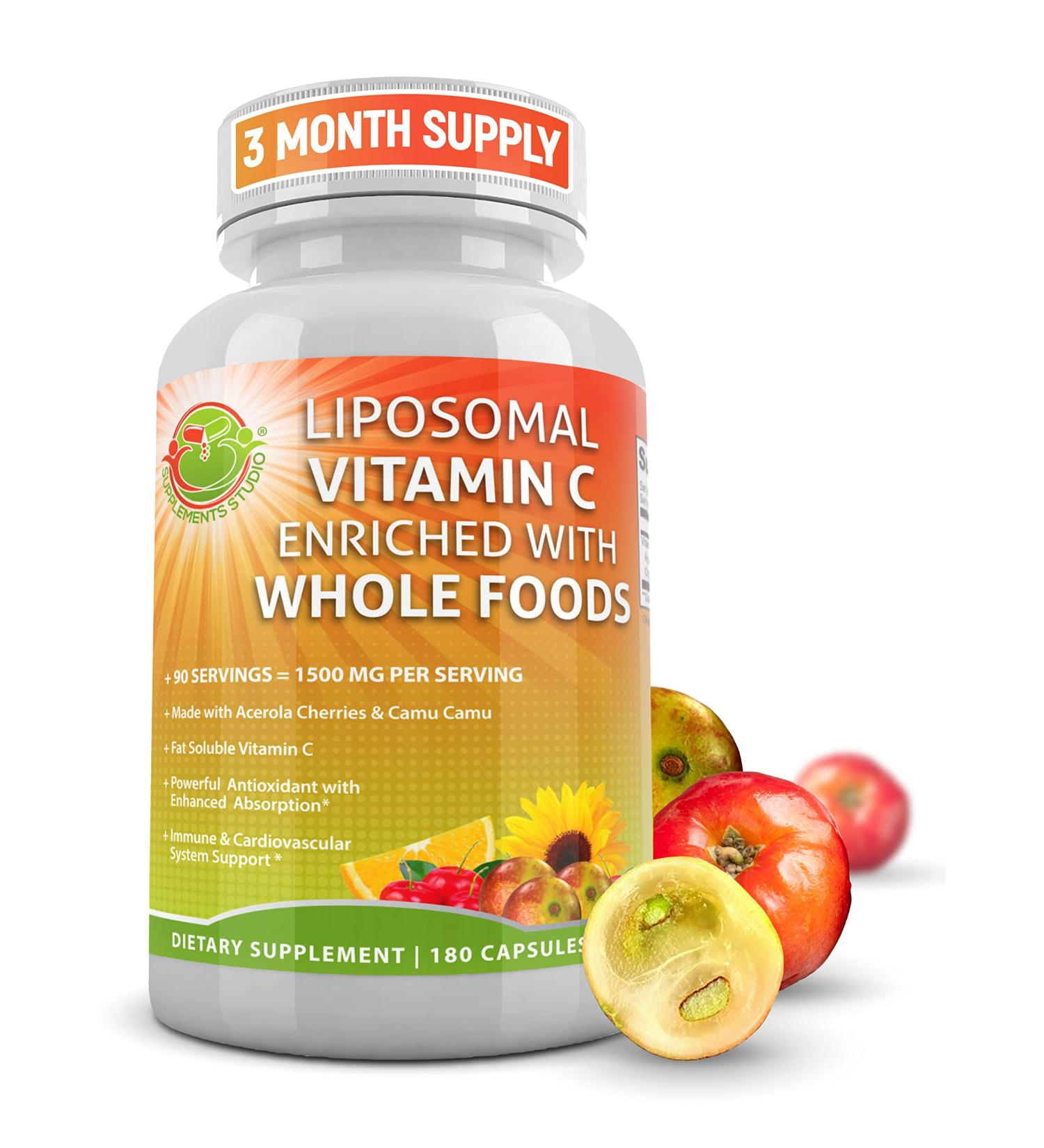 Highest Potency Organic Liposomal Vitamin C Powder Capsules - 1500mg - with Acerola Cherries for Immune Support - 180 Count - Buy Online on GoSupps.com