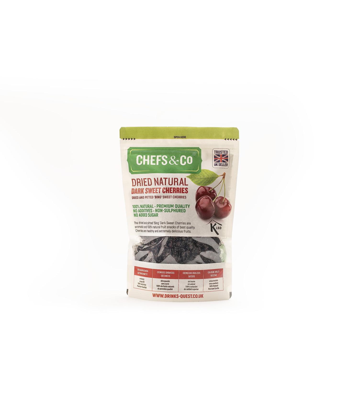 CHEFS & CO Dried Dark Sweet Cherries 750g | Natural & Healthy Snack | Non-sulphured Vegan | Kosher Certified | GMO-Free - Buy Online on GoSupps.com
