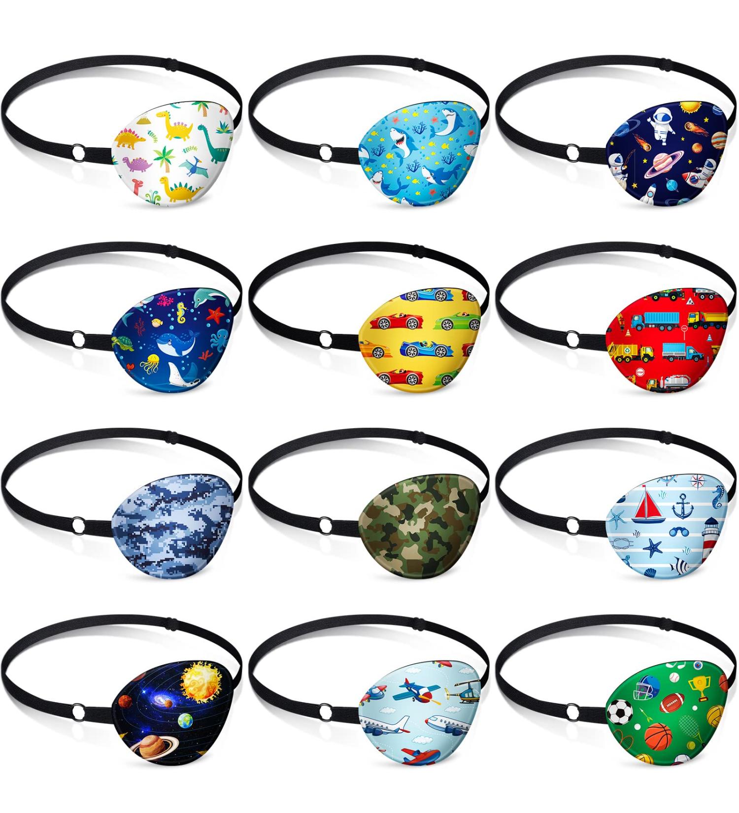 Timgle 12 Pcs Kids Adjustable Eye Patches - Cute Reusable Cartoon Eyepatch with Elastic Strap - Perfect Costume Accessories & Funny Gifts for Boys - Right/Left Eye Patterns - Buy Online on GoSupps.com