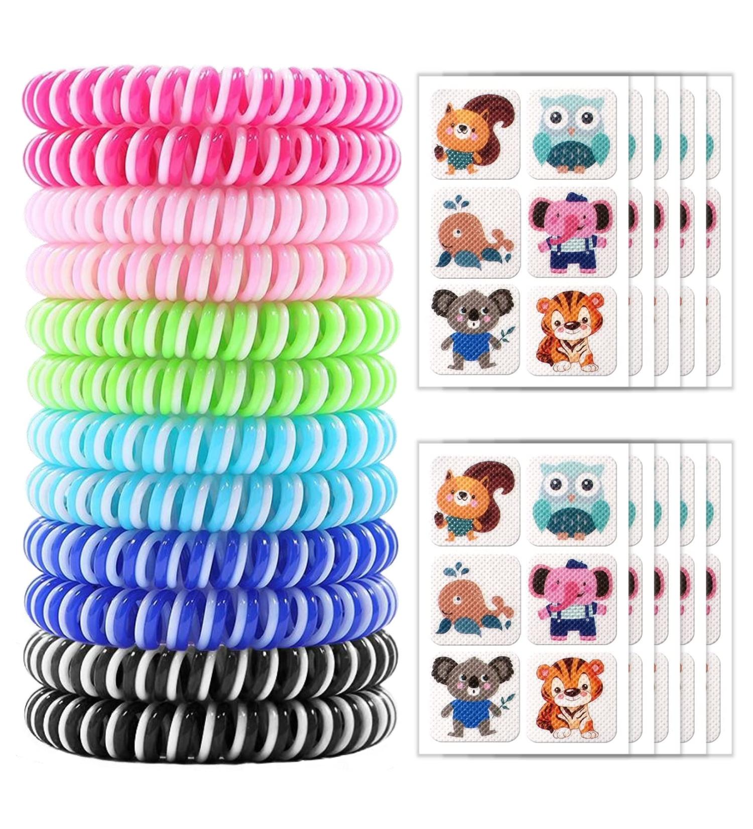 12 Pack Natural Mosquito Repellent Bracelets with Waterproof Wristbands and 60 Pcs Stickers for Kids & Adults - Lasts Up to 350Hrs - Red, Pink, Green, Blue, Dark Blue, Black - Buy Online on GoSupps.com
