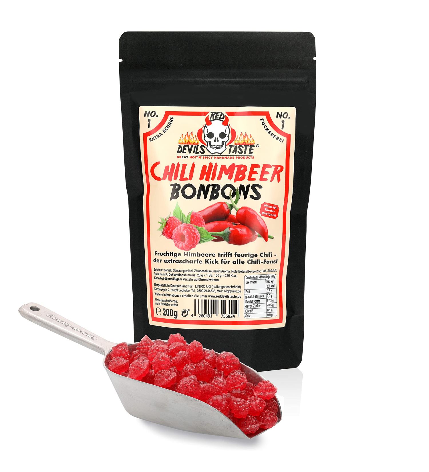 Chili Raspberry Candy - sugar-free - extra hot - 200g - RED DEVILS TASTE - in a zip bag Raspberry 200 g (1 pack)