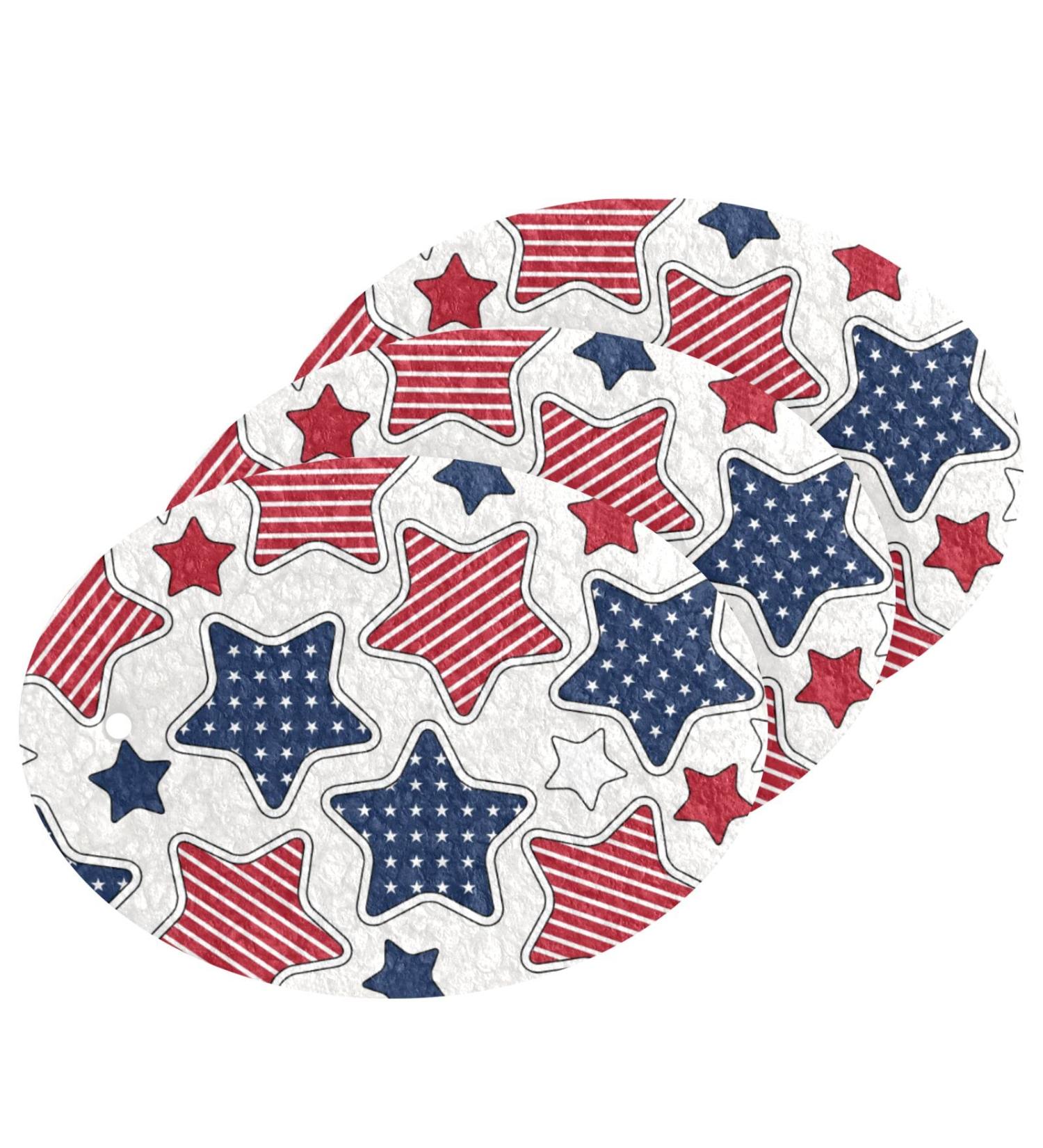 3-Pack Cleaning Kitchen Sponges Oval Us Dot & Stripe Stars Kitchen Cellulose Dishwashing Wood Pulp Cotton - Buy Online on GoSupps.com