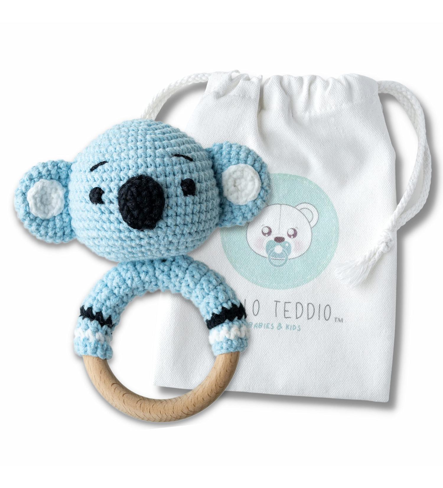 Teddio Baby Rattle Teething Toy | Smooth Wooden Easy Grip Ring | Gender Neutral Baby Gift with Koala Design - Buy Online on GoSupps.com