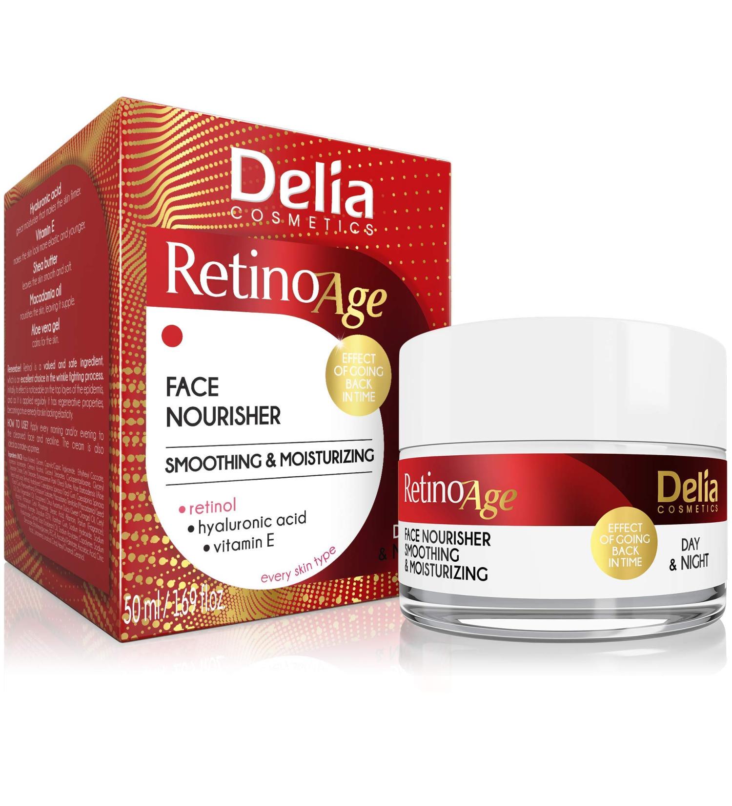 Delia Cosmetics - Retinoage - Face Cream Retinol Q10 Shea Butter Macadamia Oil Aloe Vera Gel Vitamin E Firming Nourishing Anti Aging Day & Night Cream - 50ml Nourisher Day & Night Cream - Buy Online on GoSupps.com