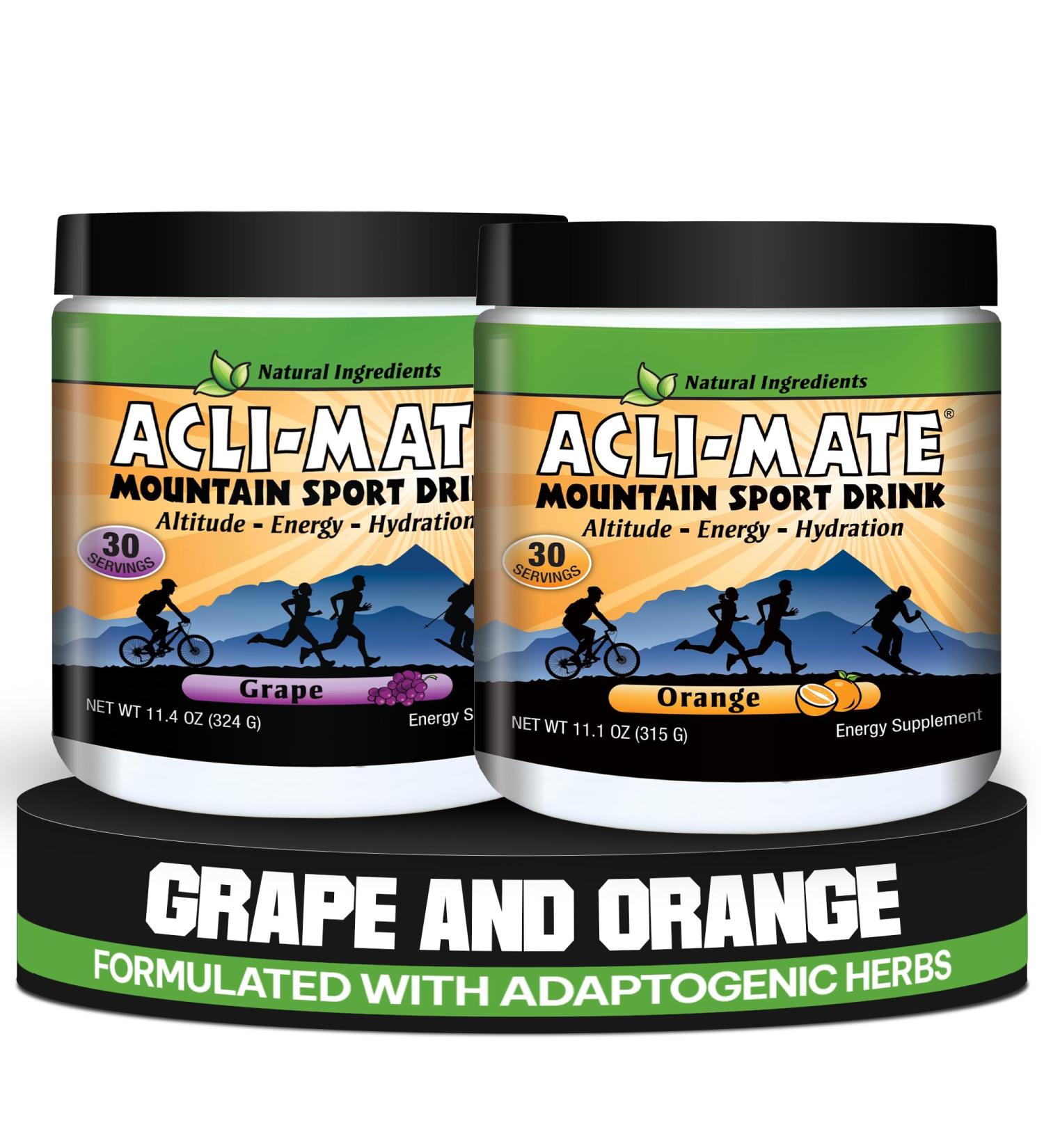ACLI-MATE Mountain Sport Drink Mix Dual Tub - Grape & Orange Flavors for Hydration Endurance Energy and High-Altitude Adaptation During Hiking Running Cycling Skiing & Outdoor Adventures - Buy Online on GoSupps.com