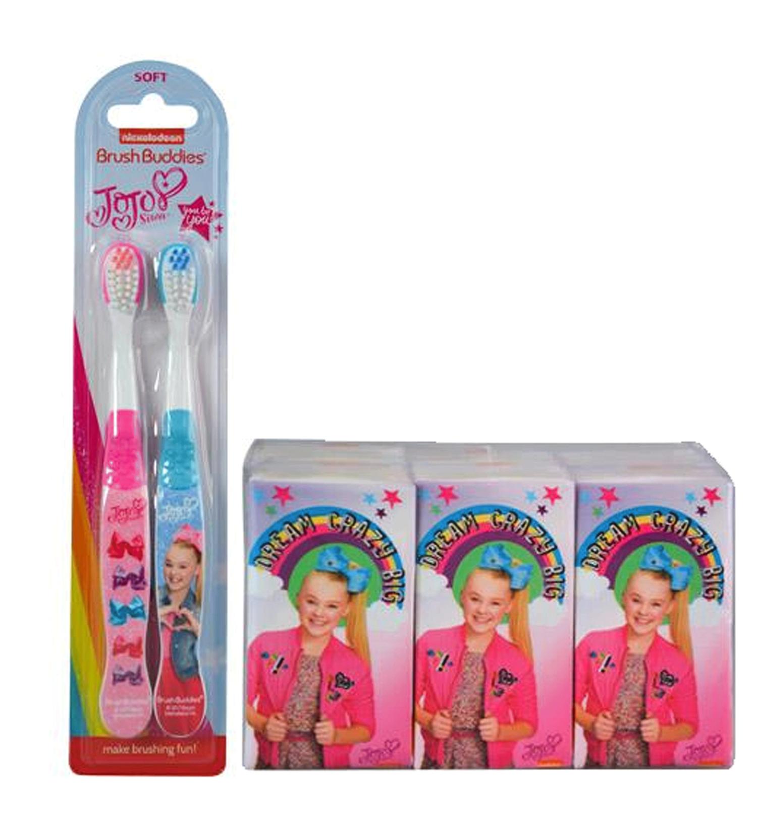 JoJo Siwa Girl's 8pc Bathroom Collection! Includes 2pk Soft Manual Toothbrush & 6pk Pocket Tissue!