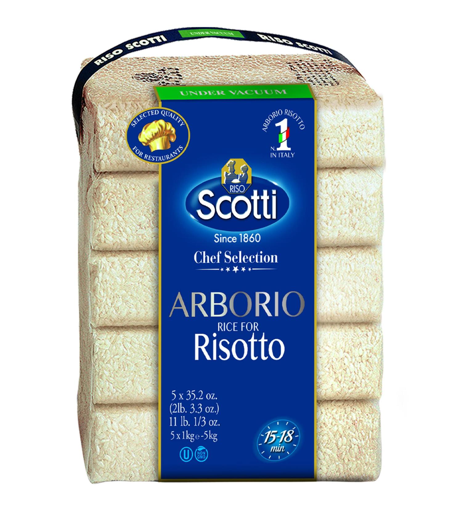 Riso Scotti Arborio Rice for Risotto 11 lbs (5x1 kg) - Gluten Free, Non-GMO, Chef Selection from Italy | Vacuum Packed - Buy Online on GoSupps.com