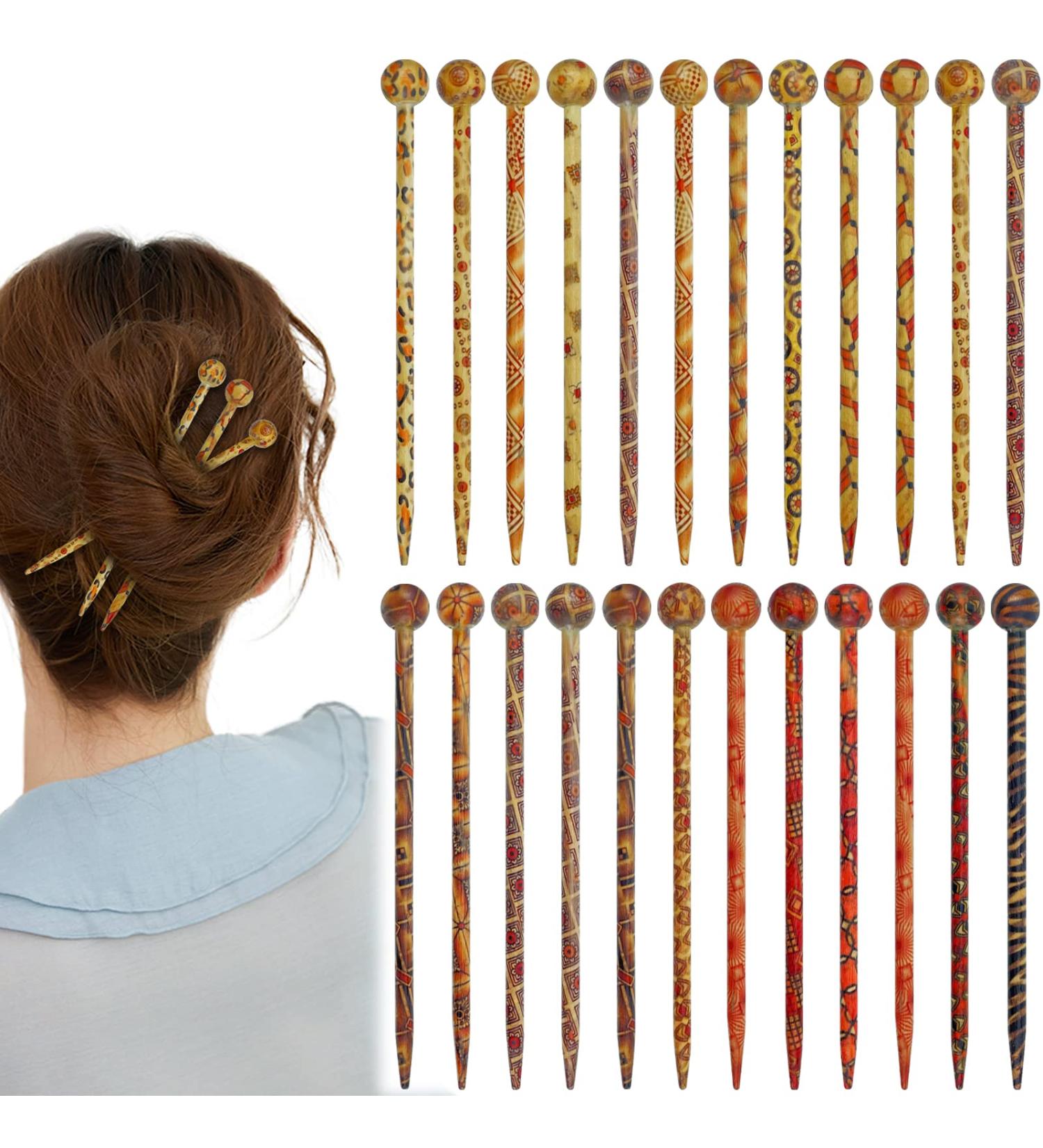 24 Pcs Boho Vintage Wood Hair Sticks - Retro Hair Chopsticks Decorative Hair Forks for Long Hair Women - Buy Online on GoSupps.com