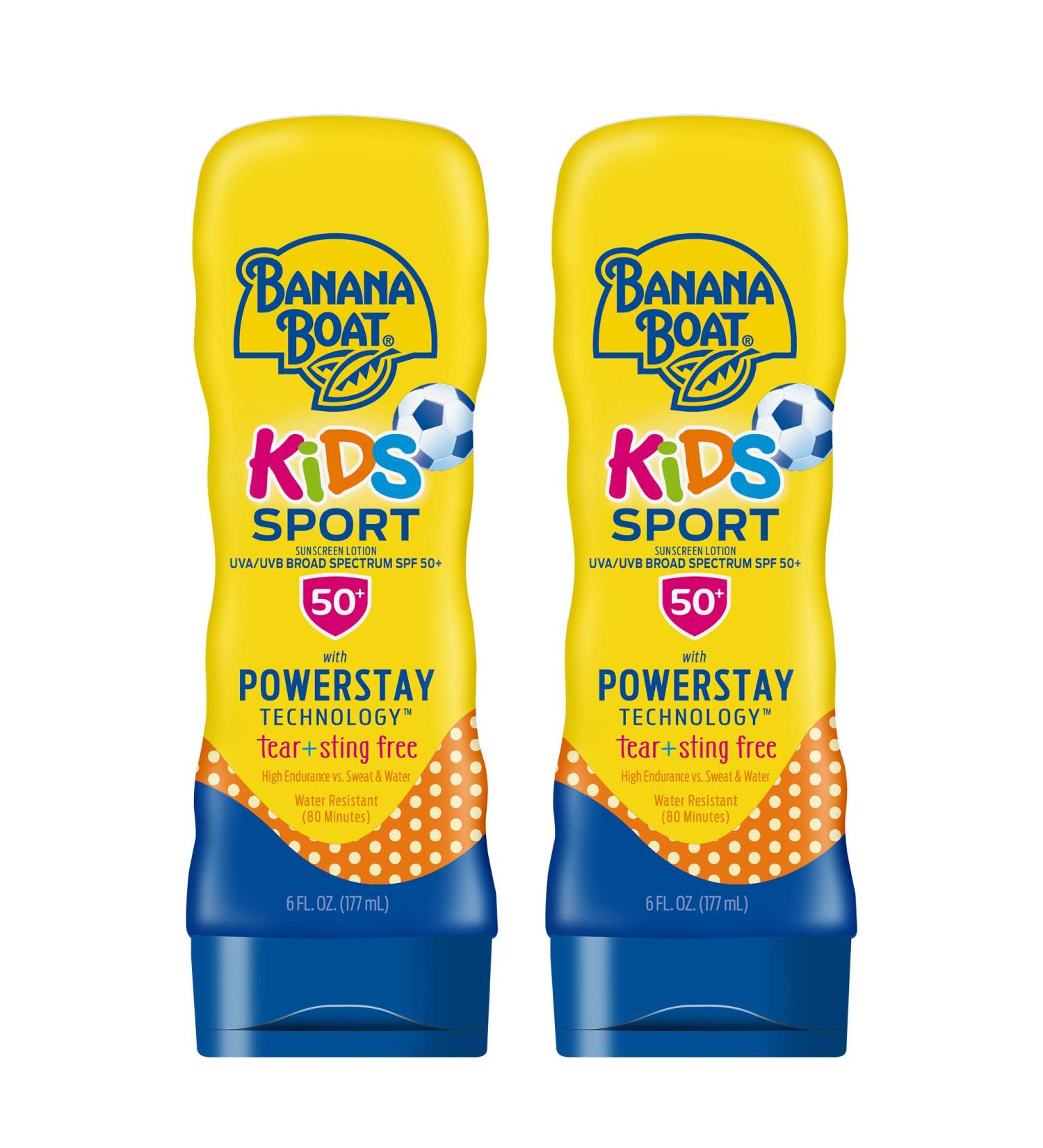 Banana Boat Kids Sport Sunscreen Lotion SPF 50 - Twin Pack 12oz - Sting-Free, Tear-Free, Broad Spectrum - 2 Count - Buy Online on GoSupps.com