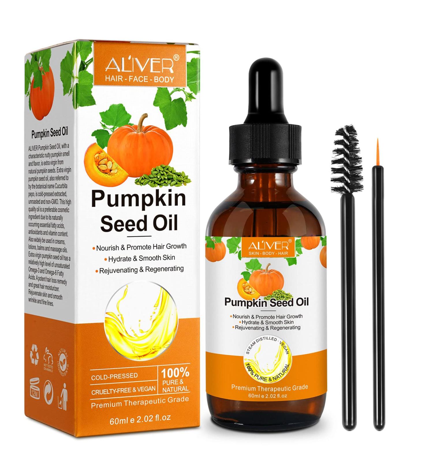Organic Cold-Pressed Pumpkin Seed Oil for Hair Growth & Moisture | Nourish Hair Eyelashes Eyebrows & Skin - Buy Online on GoSupps.com