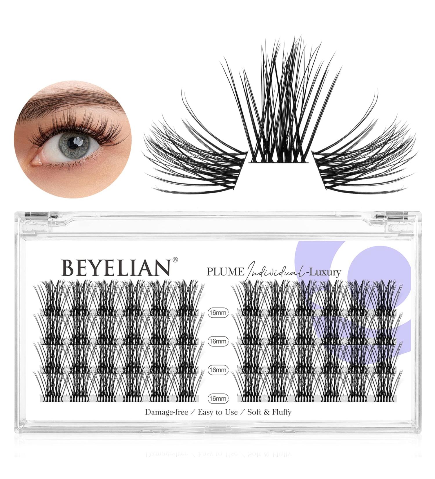 Beyelian C Curl Cluster Eyelashes - 48 PCS Luxury DIY Individual Lashes 0.07mm 16mm | Super Thin Black Band for At-Home Extensions - Buy Online on GoSupps.com