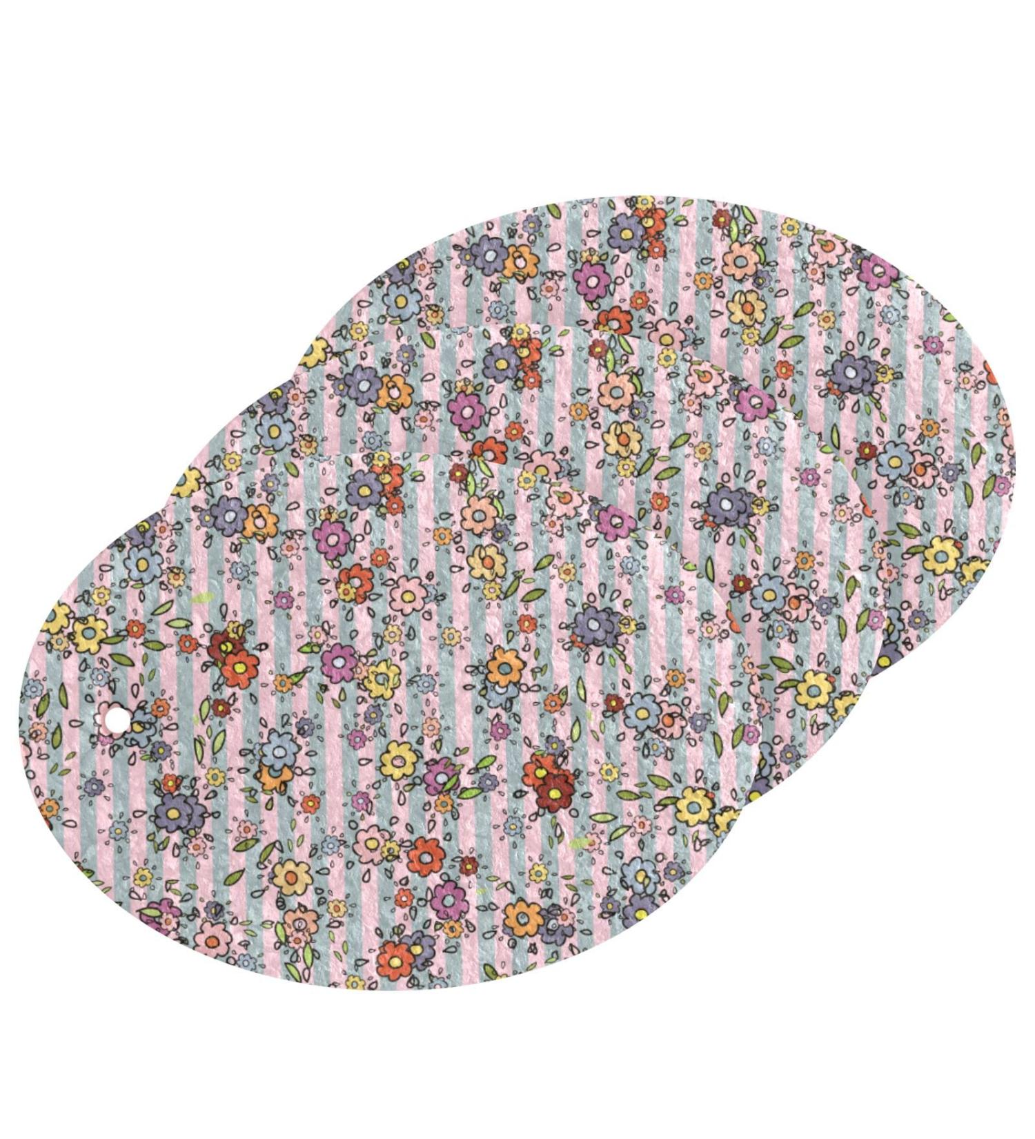3-Pack Cleaning Kitchen Sponges Oval Flowers on White-Blue Striped Background Kitchen Cellulose Dishwashing Wood Pulp Cotton - Buy Online on GoSupps.com