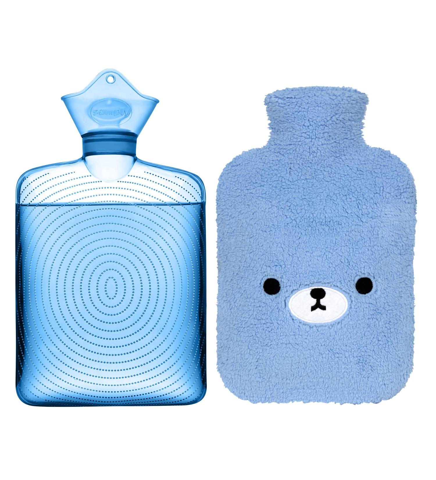 Samply 2L Hot Water Bottle with Cute Bear Blue Fleece Cover for Hot/Cold Compress - Hand & Feet Warmer, Neck/Shoulder Pain Relief - Buy Online on GoSupps.com