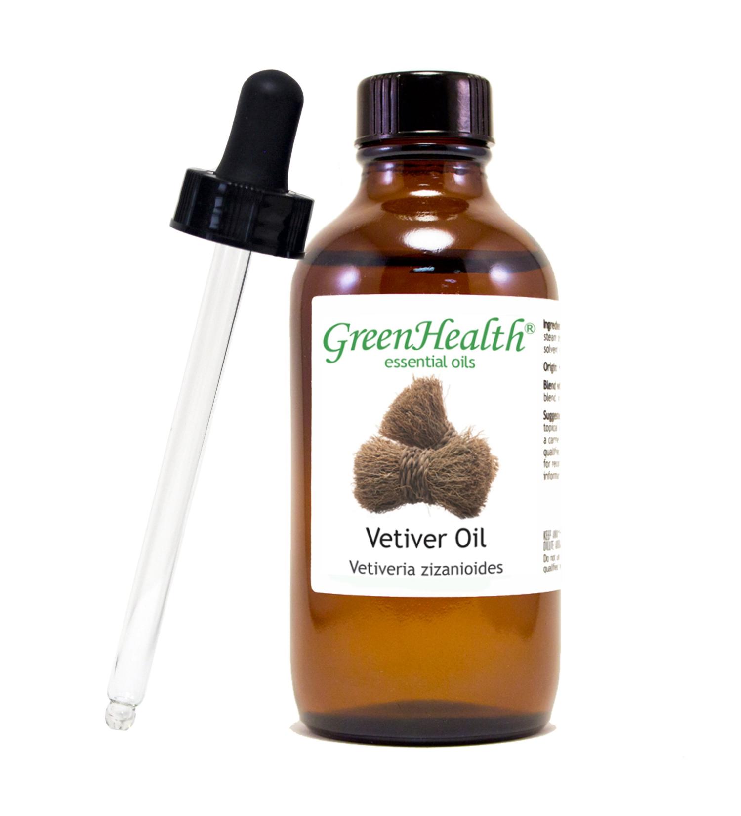 GreenHealth Vetiver 4 fl oz (118 ml) Glass Bottle w/Glass Dropper 100% Pure Essential Oil