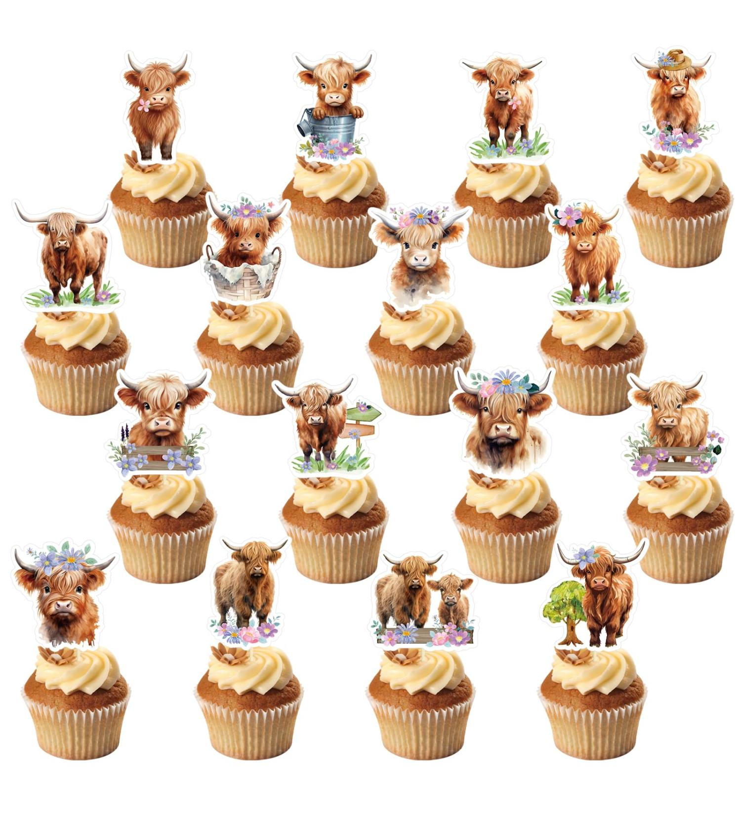 Highland Cow Cake Topper and Highland Cow Cupcake Topper Highland Cow Party Decorations for Farm Animal Zoo Boy Girl Birthday Party Decor. - Buy Online on GoSupps.com
