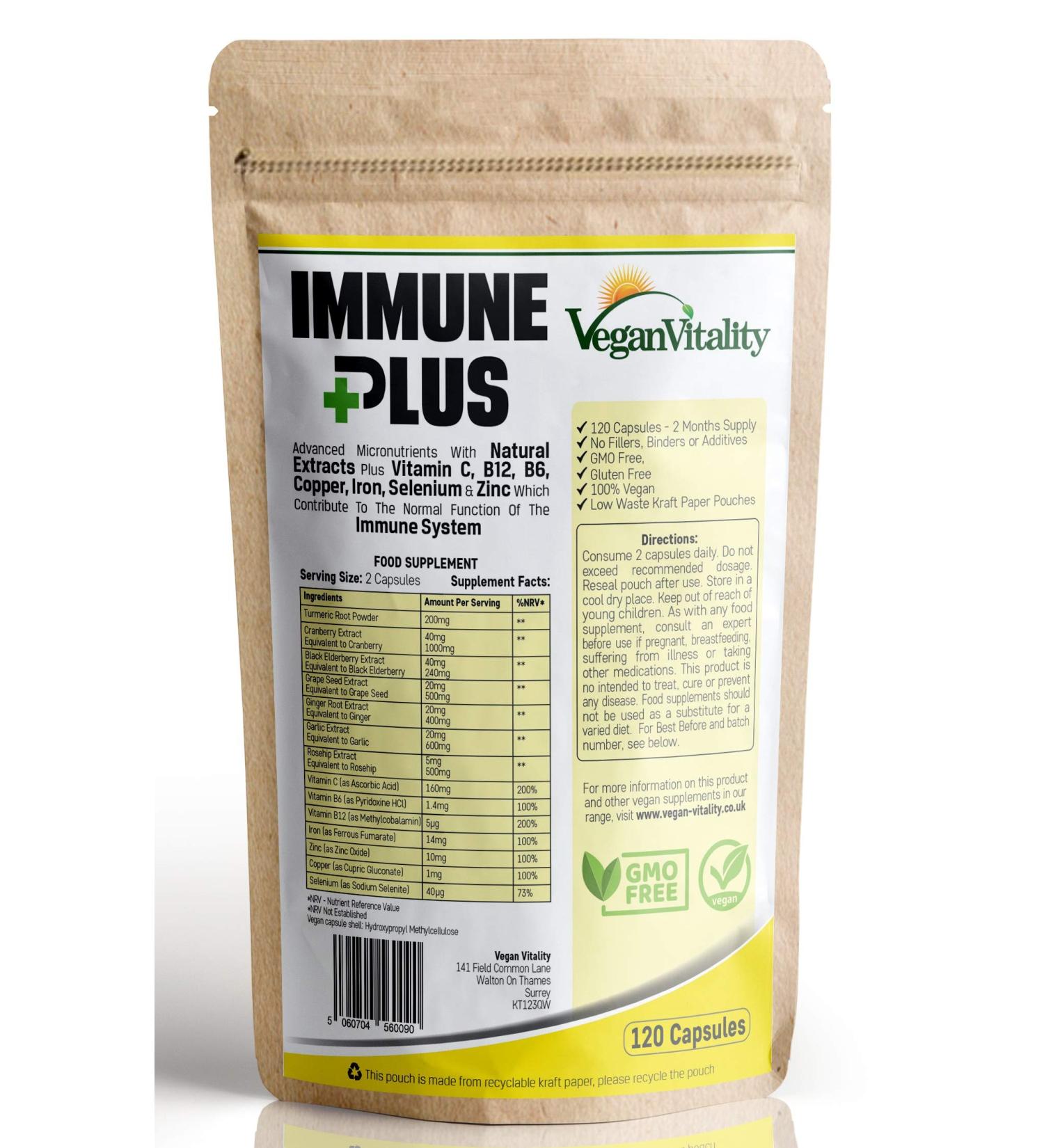 Immune System Booster Supplement - 120 Capsules with 14 Vitamins and Natural Extracts - Buy Online on GoSupps.com