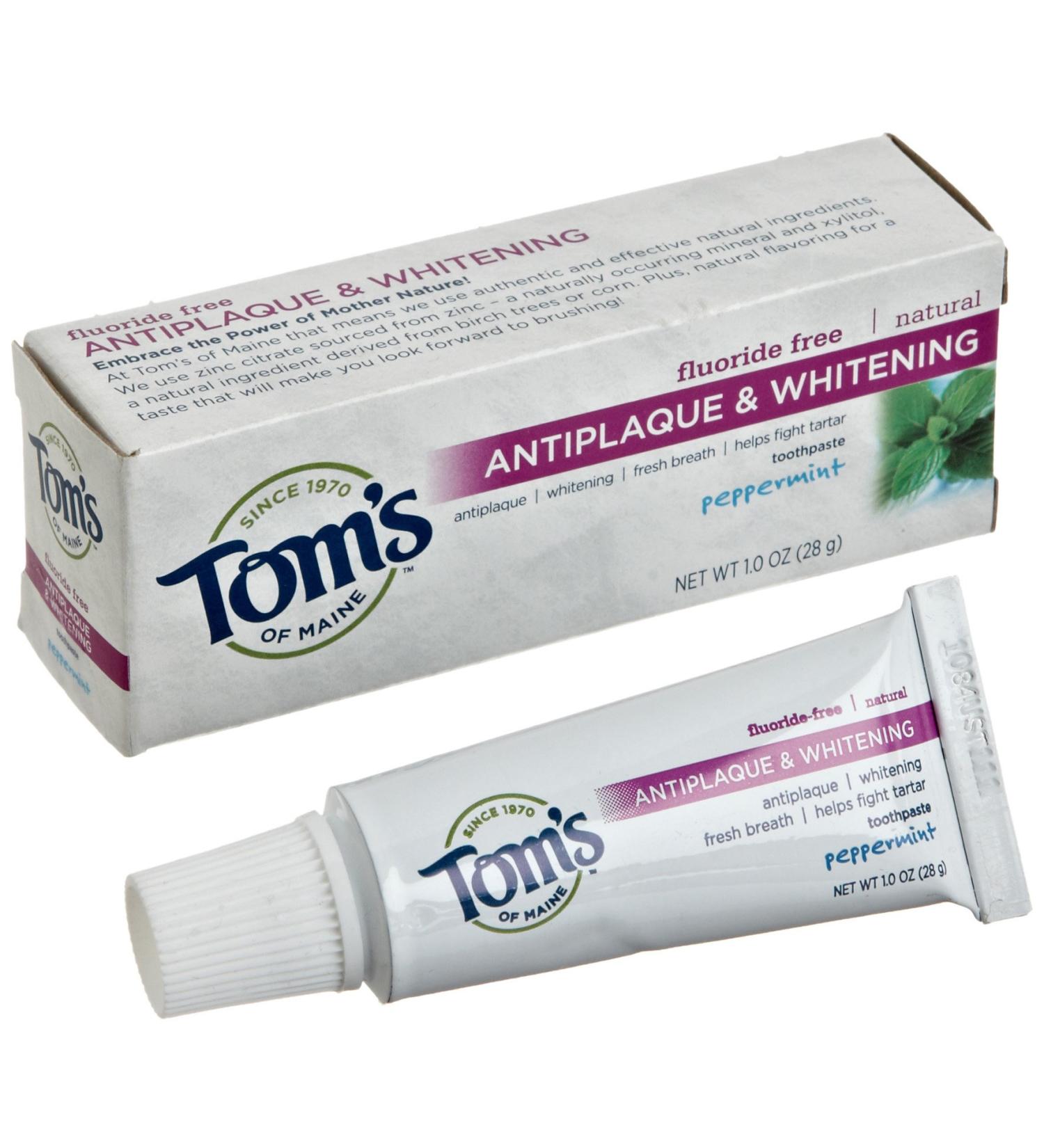 Tom's of Maine Fluoride-Free Antiplaque & Whitening Toothpaste - Peppermint 1oz - Buy Online on GoSupps.com