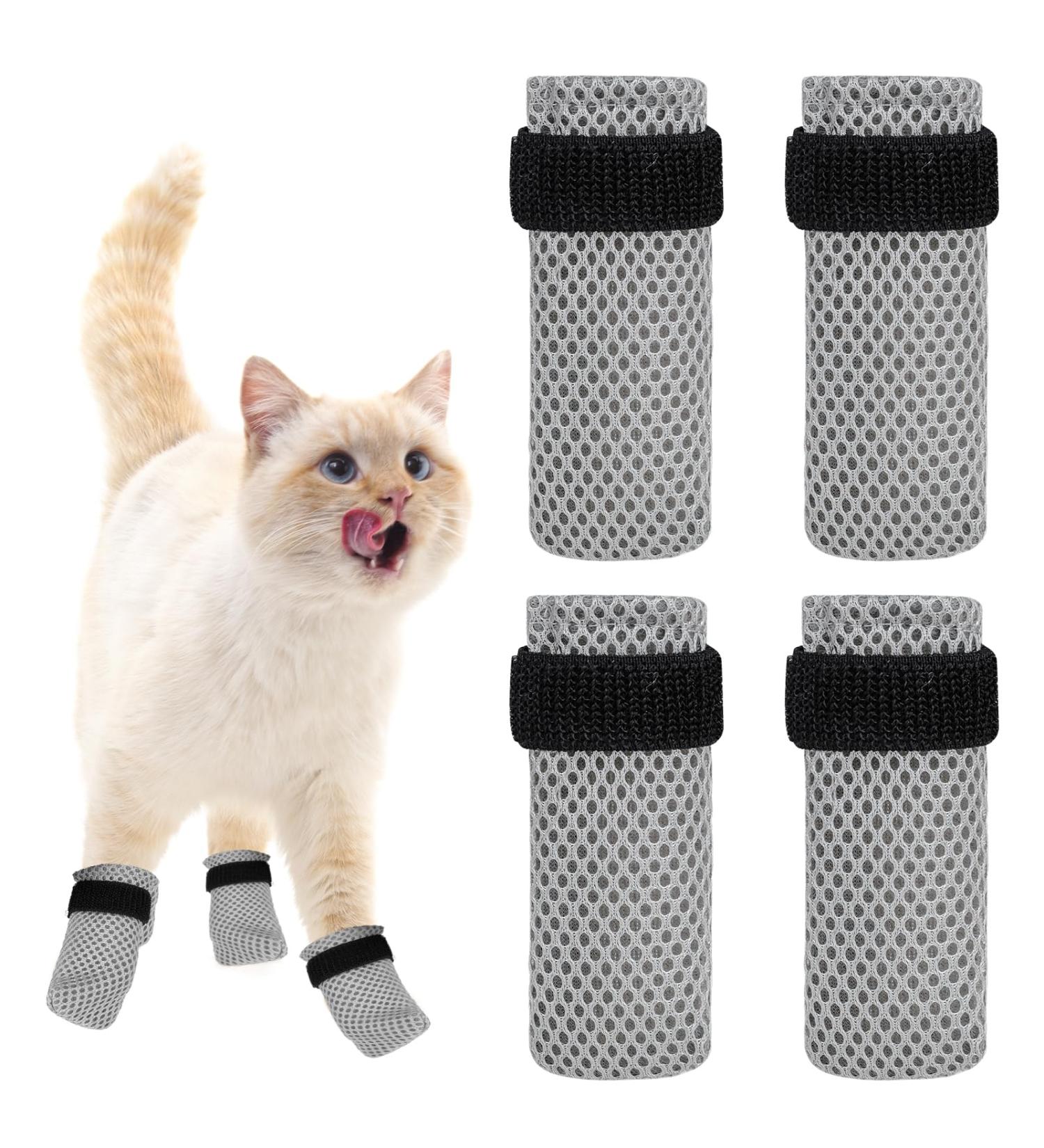 KALIONE Cat Boots 4 Packs cat Claw Covers Black Anti Scratch Cat Mittens Breathable Mesh Cat Foot Covers Adjustable Cat Claw Protectors for Indoor Cats Pet Bathing Cutting Nails Grey - Buy Online on GoSupps.com