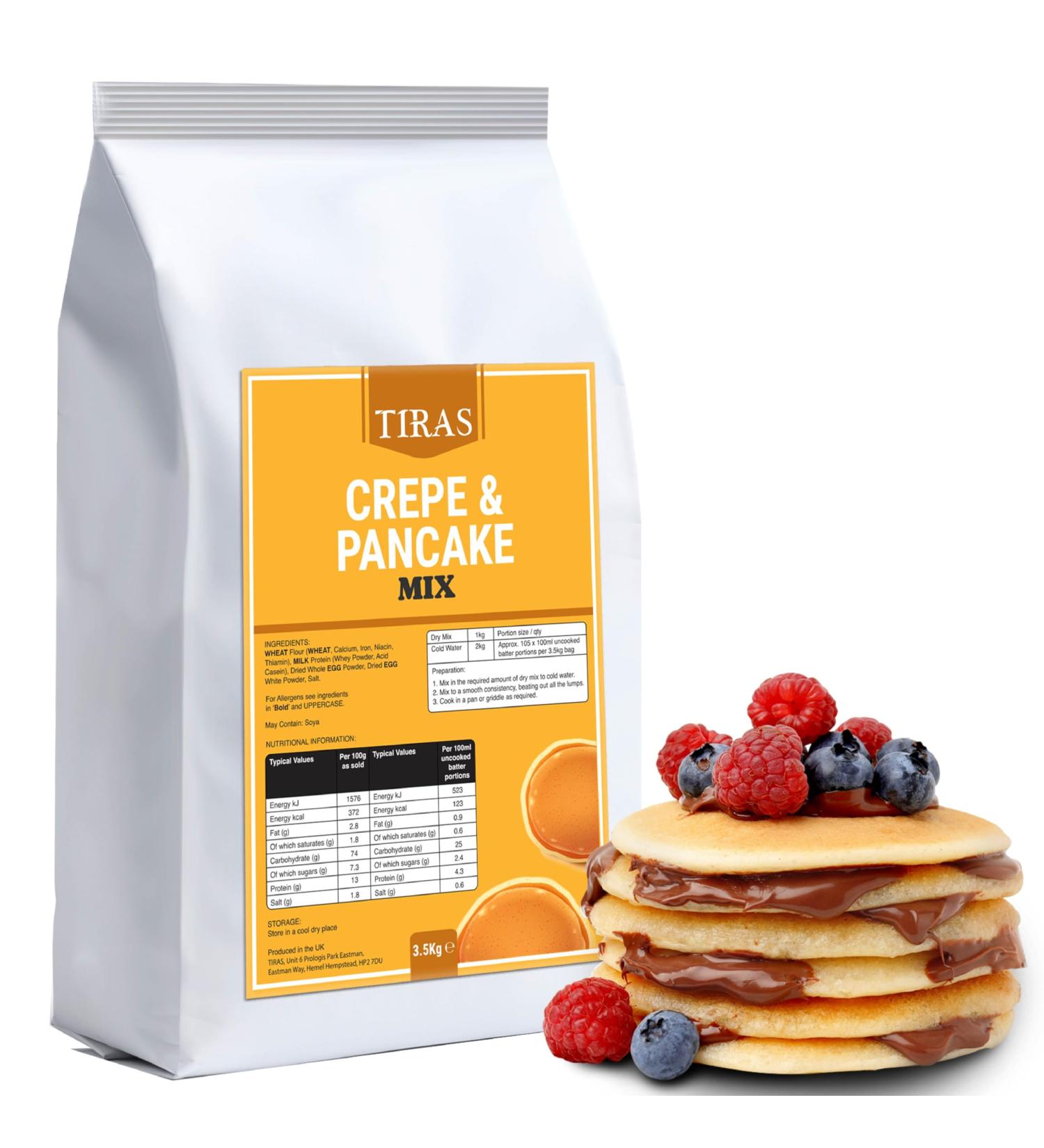 TIRAS Crepe & Pancake Mix - 3.5kg Pancake Mix Just Add Water Oil Free Crispy Pancakes for Home Professional Use Parties (3.5kg)