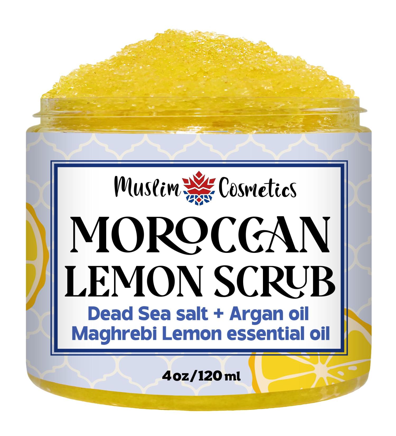 Moroccan Lemon Dead Sea Salt Scrub | Face & Body | Non clogging | Argan oil | Natural exfoliator || Made in Canada - Muslim Cosmetics - Moroccan Lemon Scrub (4oz (120ml)) 4 Ounce (120ml) - Buy Online on GoSupps.com