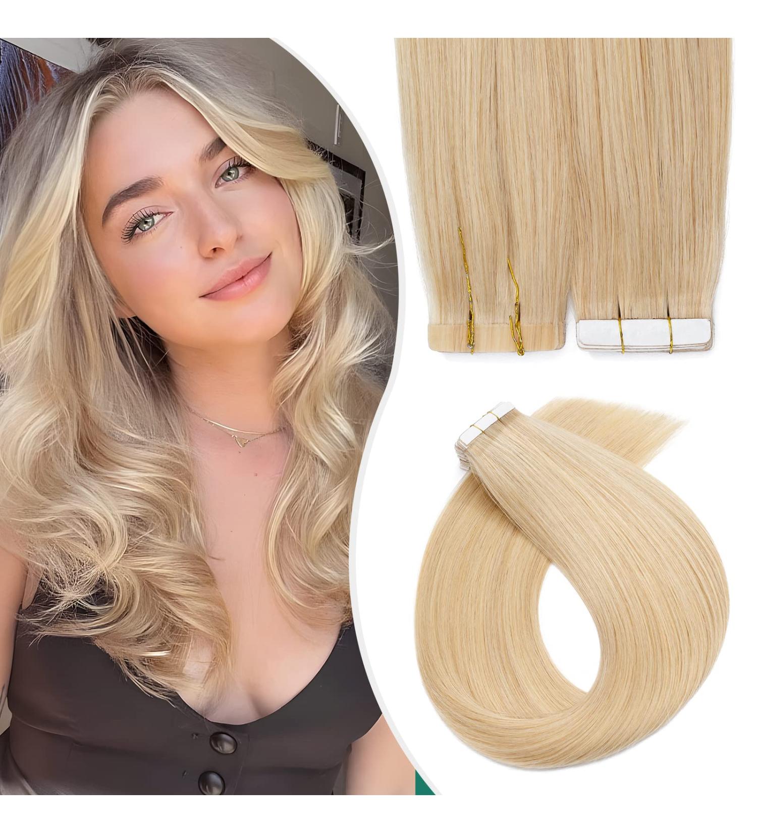 Elailite Invisible Tape-In Extensions - Real Remy Human Hair 20pcs 35cm #24 Natural Blonde - Premium Quality Hair Extensions - Buy Online on GoSupps.com