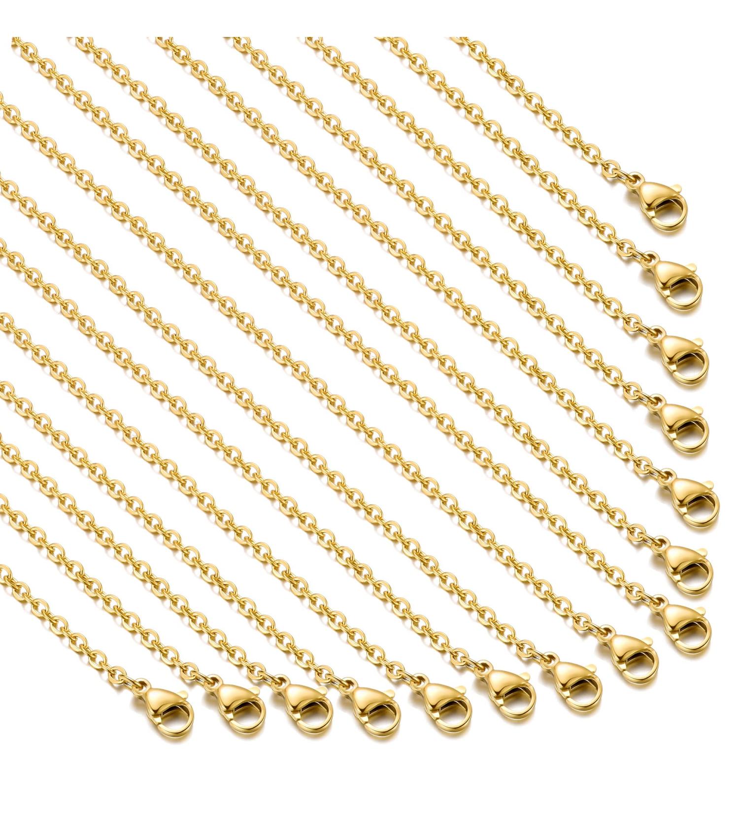 20 Pack Gold Plated Stainless Steel Cable Chain Necklace Bulk - 18 Inches - Jewelry Making - Buy Online on GoSupps.com