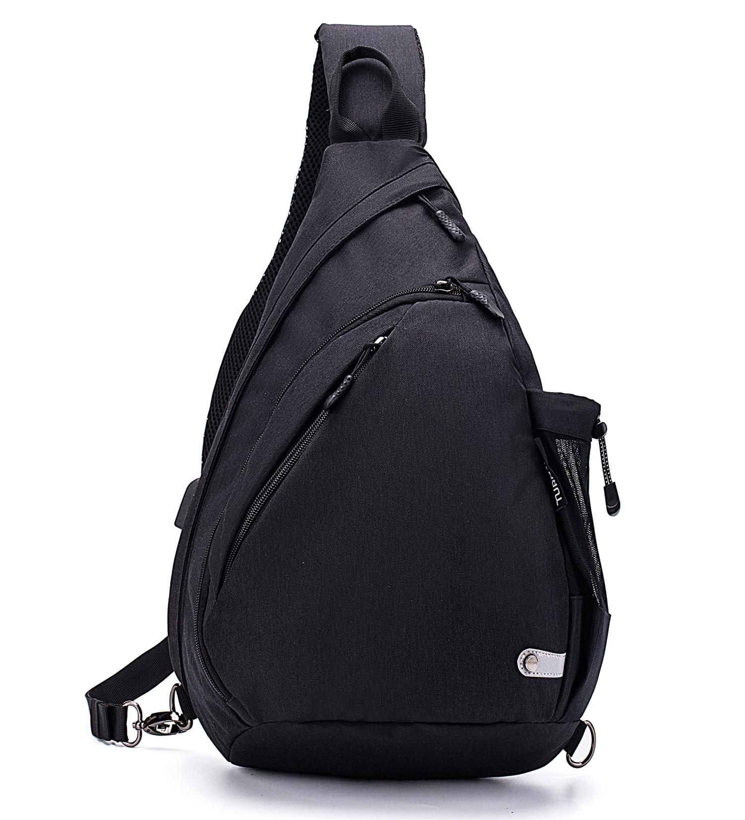 TurnWay Waterproof Sling Bag with USB Charging Port | Travel, Hiking, Cycling, Camping | Black - Buy Online on GoSupps.com