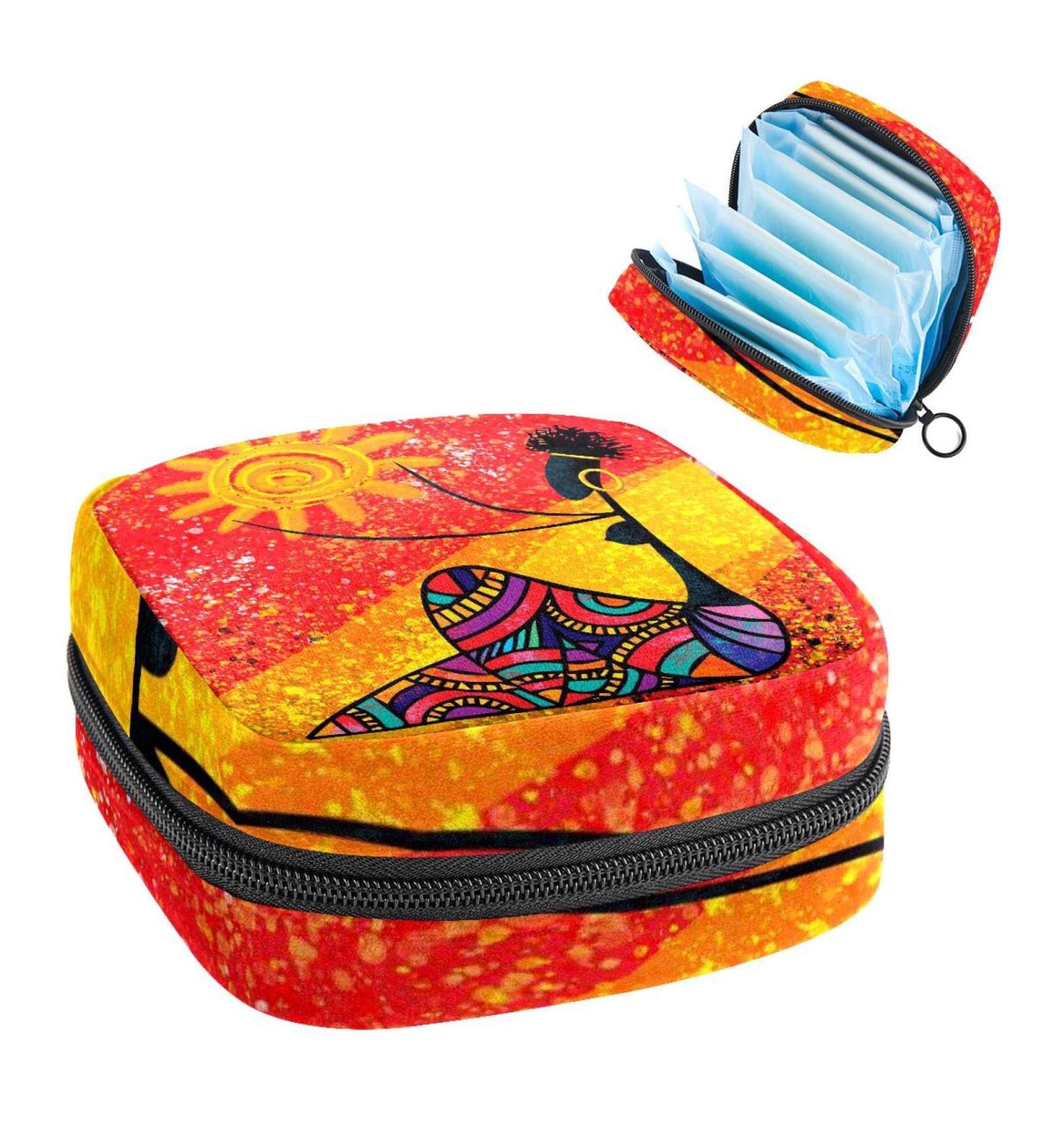 GIAPB Period Bag - African Tribal Woman Print, Sanitary Napkin Storage & Travel Makeup Pouch - Buy Online on GoSupps.com
