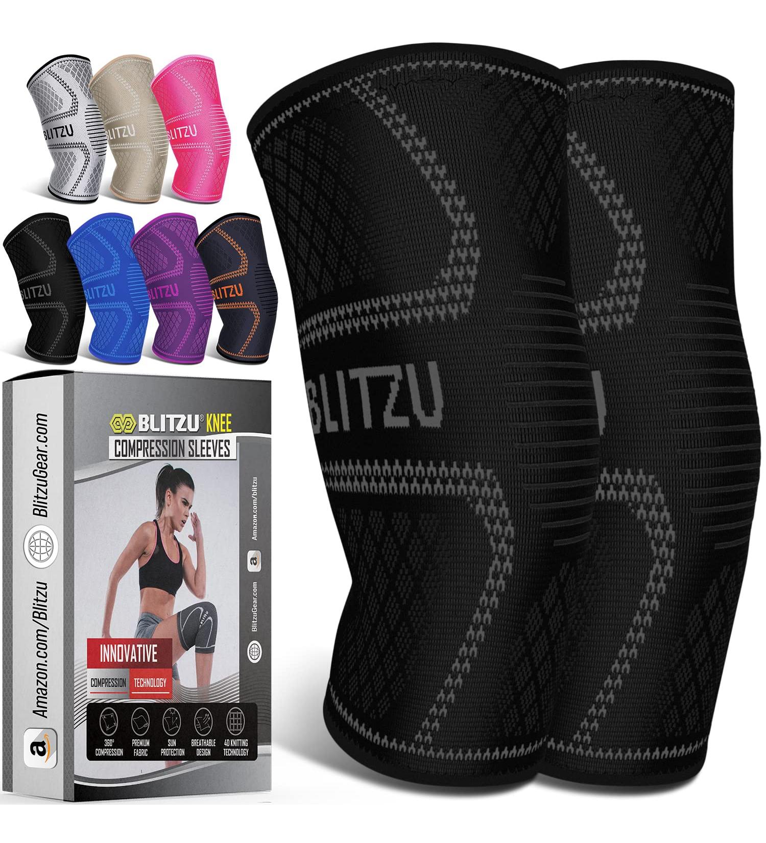 BLITZU Knee Braces for Men & Women - 2 Pack Compression Sleeves for Knee Pain Relief - Medium Size Black (1 Pair) - Buy Online on GoSupps.com