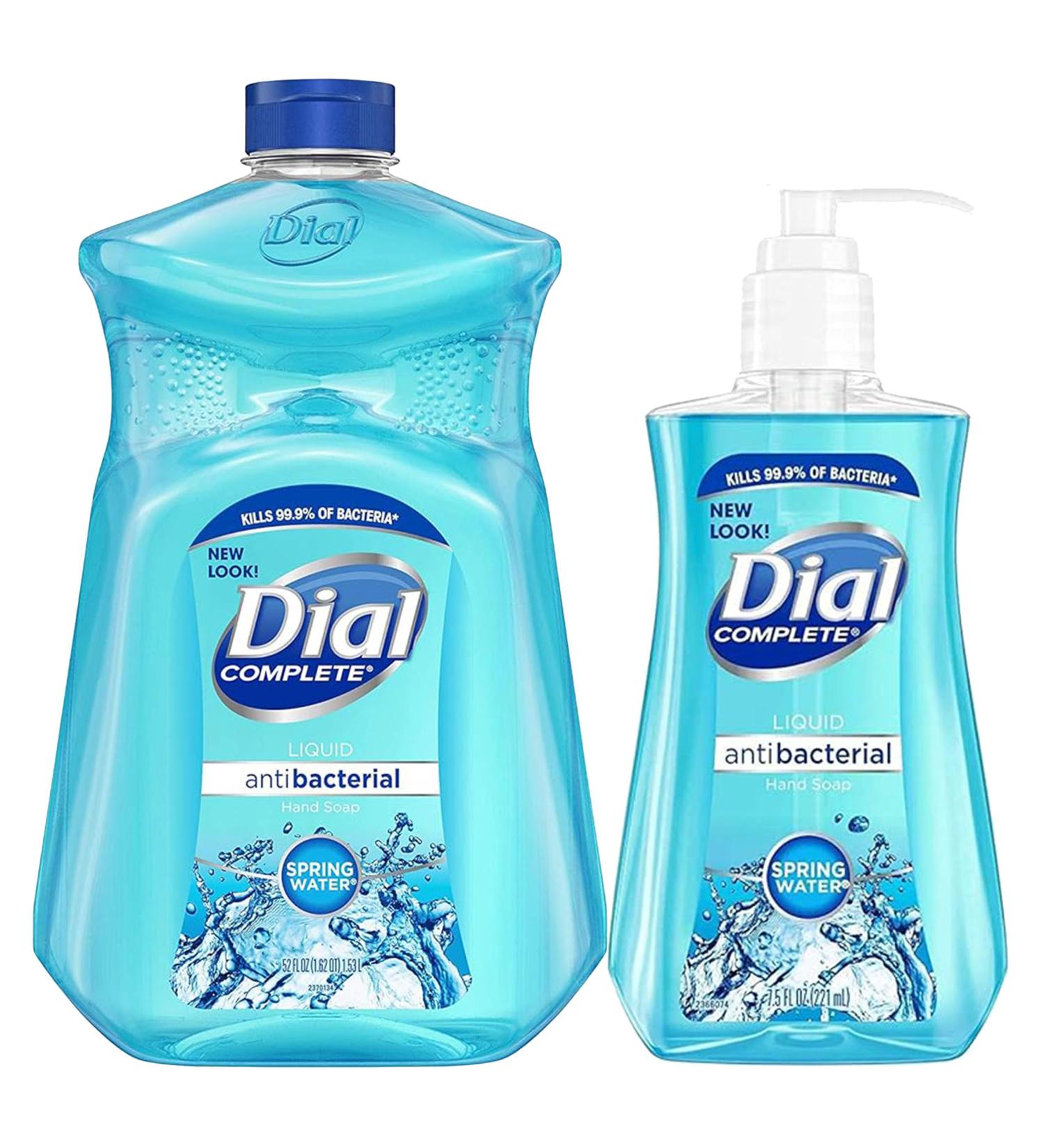 Dial Liquid Hand Soap Refill Combo - Antibacterial Moisturizing Hand Wash (7.5 Oz Pump + 52 Oz Refill) - Ideal for All Skin Types - Spring Water Scent - Buy Online on GoSupps.com