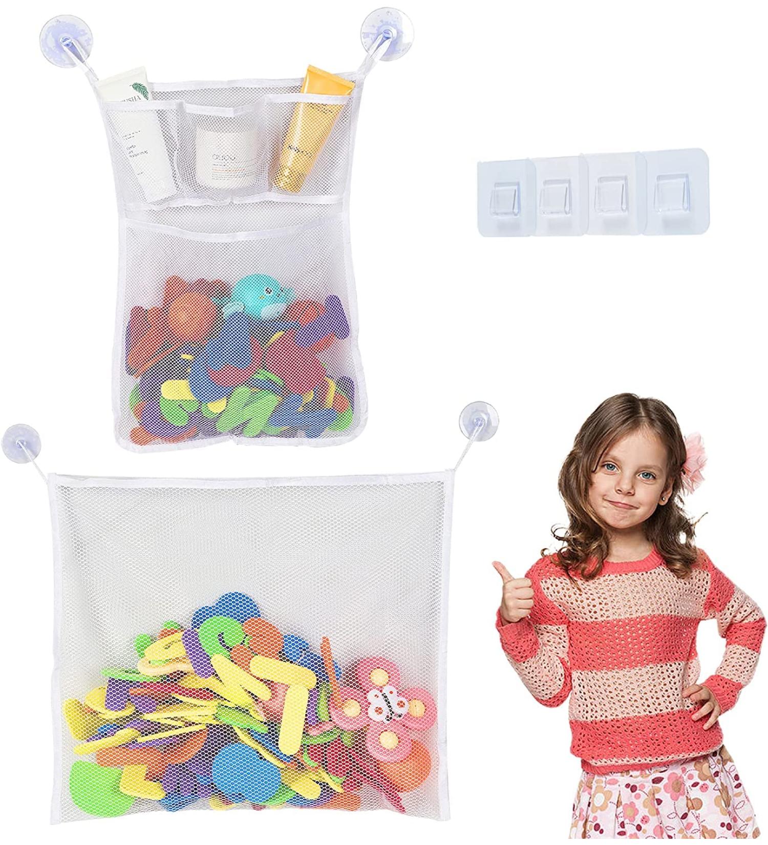 2 Set Bath Toy Organizer for Kids - Quick Dry Storage Net for Mesh Toys, Shower Organizer Bag with Hooks and Suction Cups - Buy Online on GoSupps.com