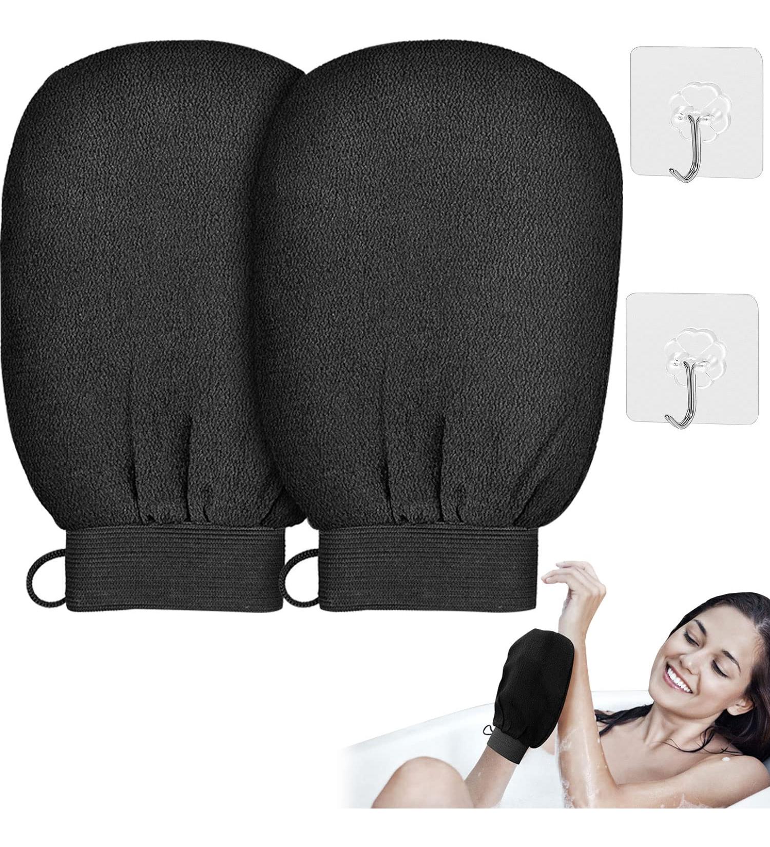 Peeling Glove Body Set - 2pc Dewy Hours Exfoliating Massage & Hammam Shower Sponge for Skin - Black Body & Face Scrub - Buy Online on GoSupps.com