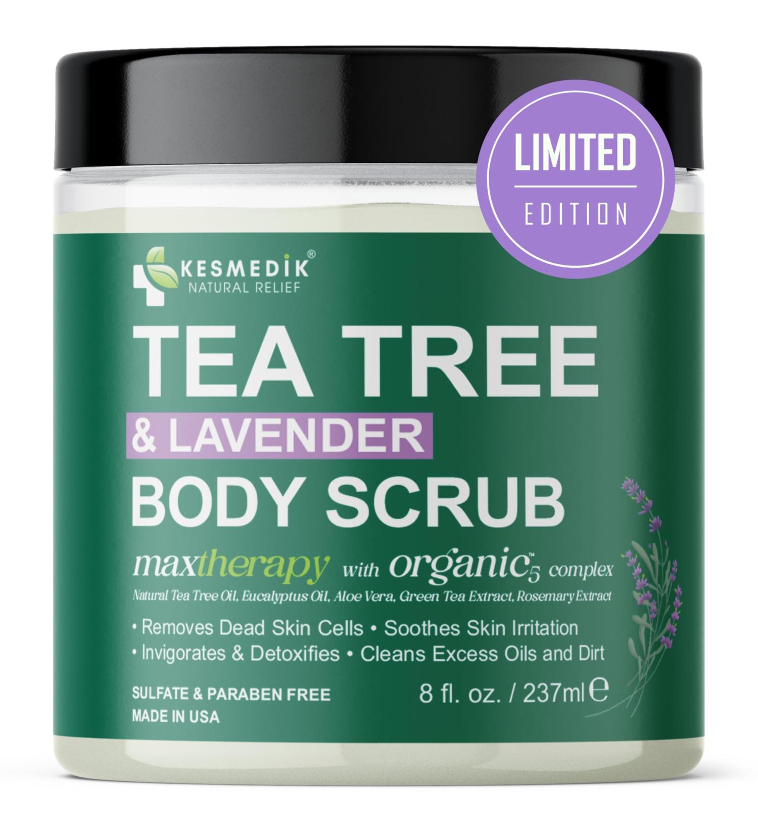 Kesmedik Pure Tea Tree Oil Body & Foot Scrub Himalayan Salt Exfoliating Scrub with Stem Cells & Shea Butter Antifungal Defense Acne Support Itchy Skin Relief Removes Dead Skin & Rough Patches - Buy Online on GoSupps.com